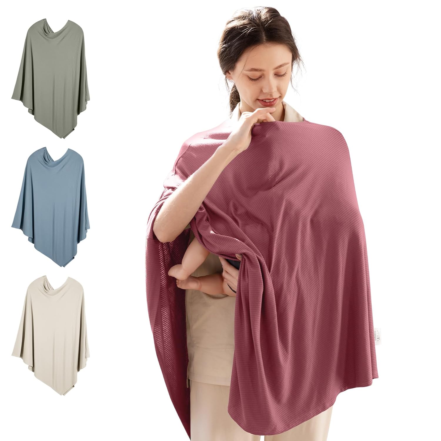 Poncho et housse d'allaitement multi-usage en bambou 360° (vieux rose)
