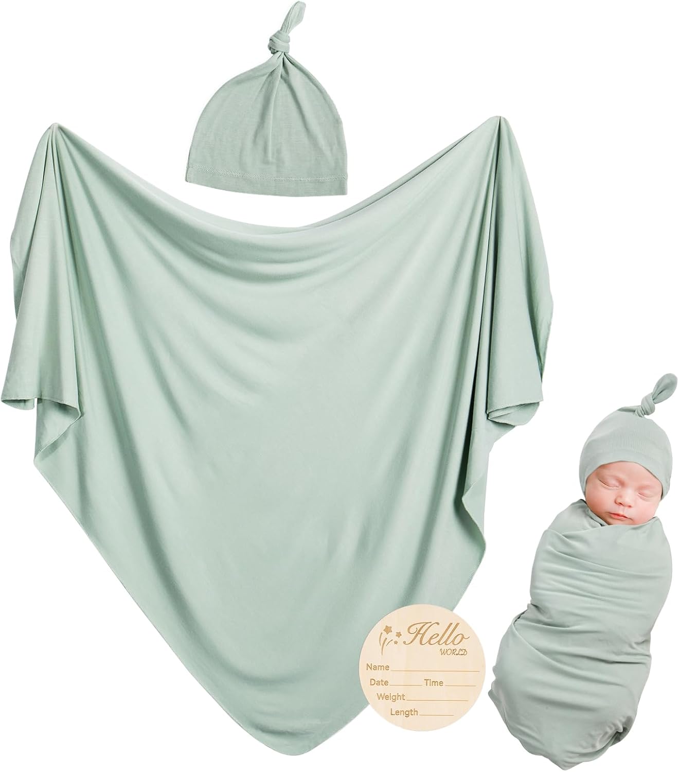 Ensemble lange et bonnet en bambou - Sauge