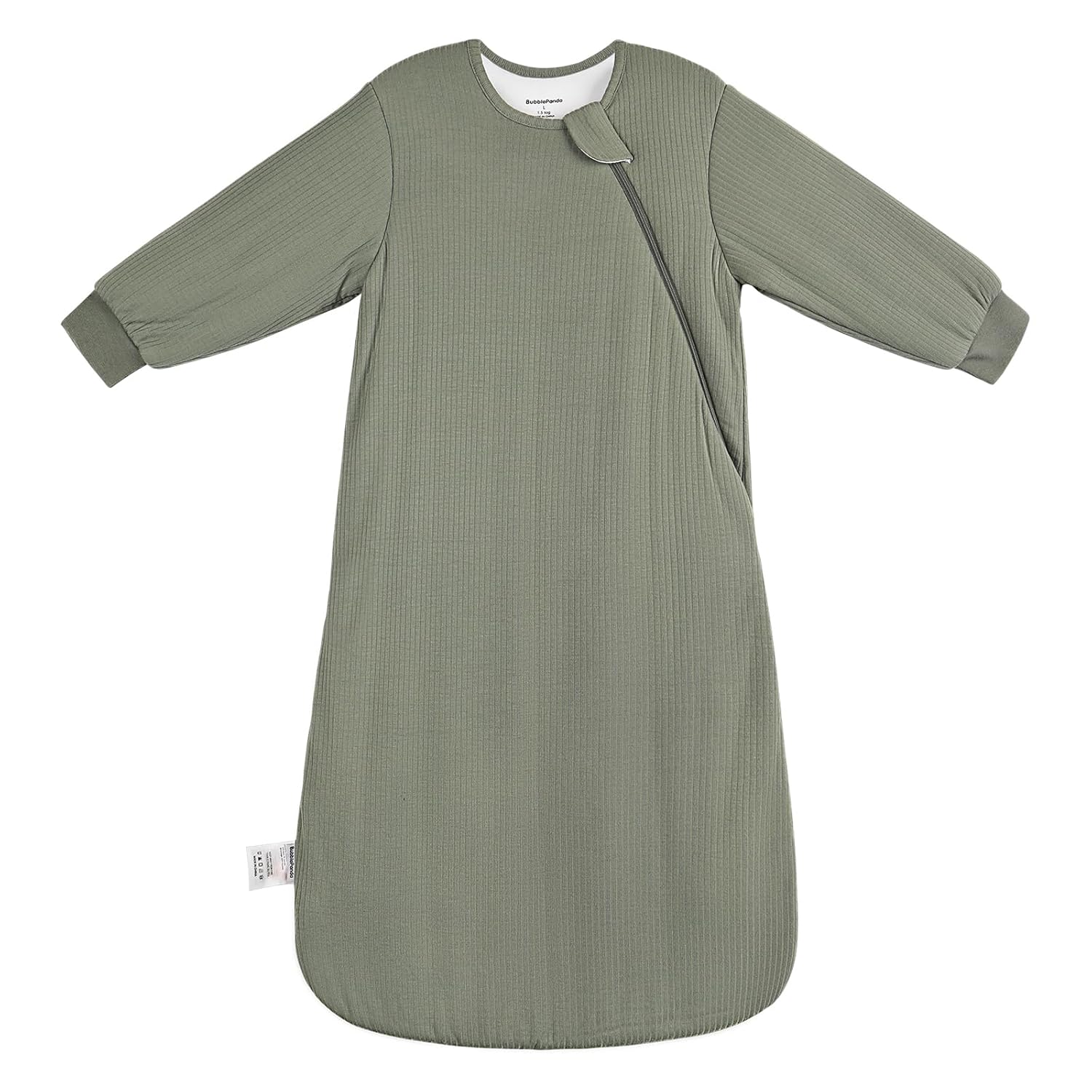 BubblePanda Olive Drab 1.5 TOG Long Sleeve Bamboo Sleep Bag - Full Coverage Wearable Blanket for Cooler Nights