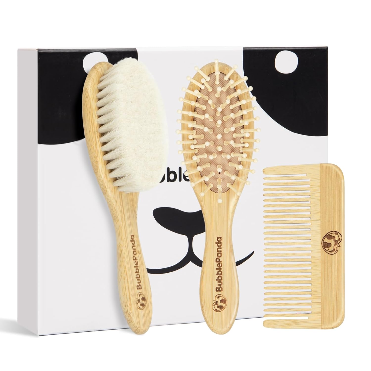 Ensemble 3-en-1 brosse et peigne bébé en bambou naturel