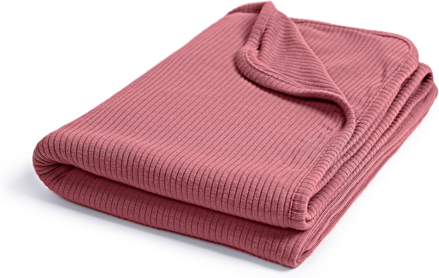 Couverture en bambou côtelé double épaisseur (rose poudré)