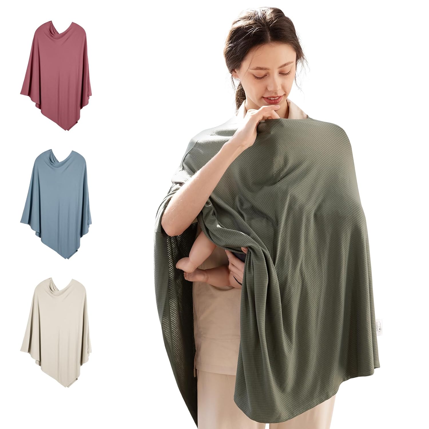 Housse d'allaitement et poncho en bambou multi-usage 360° (Vert olive)