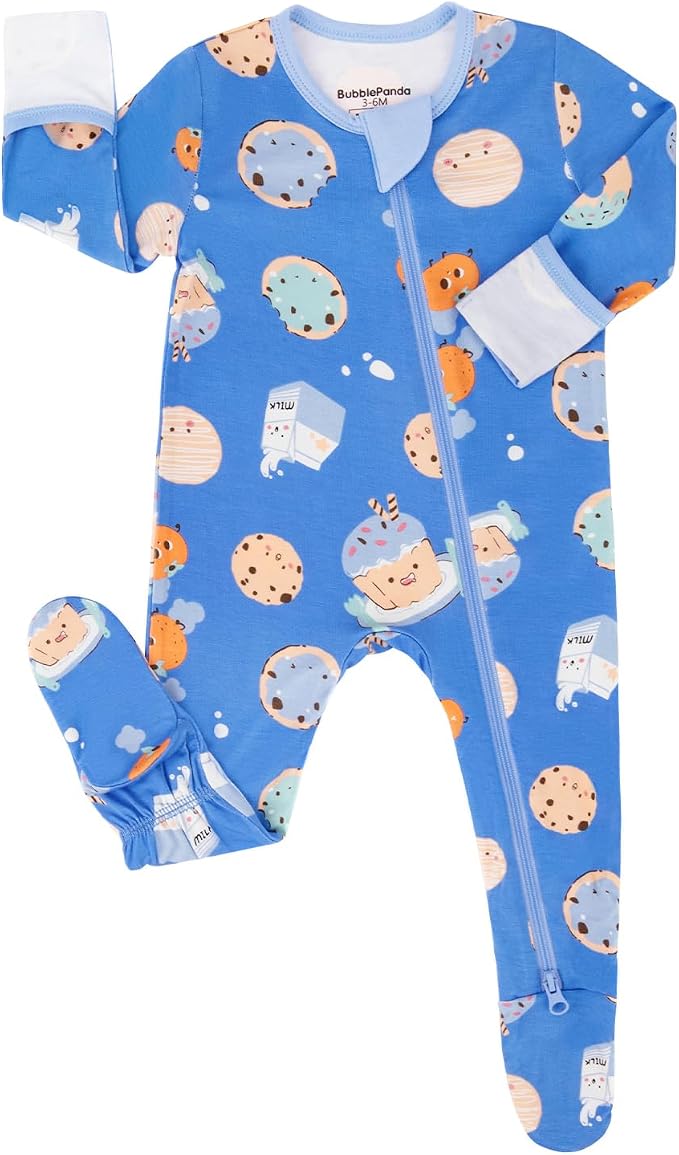 Bamboo Long Sleeve Romper-Blue Cookies