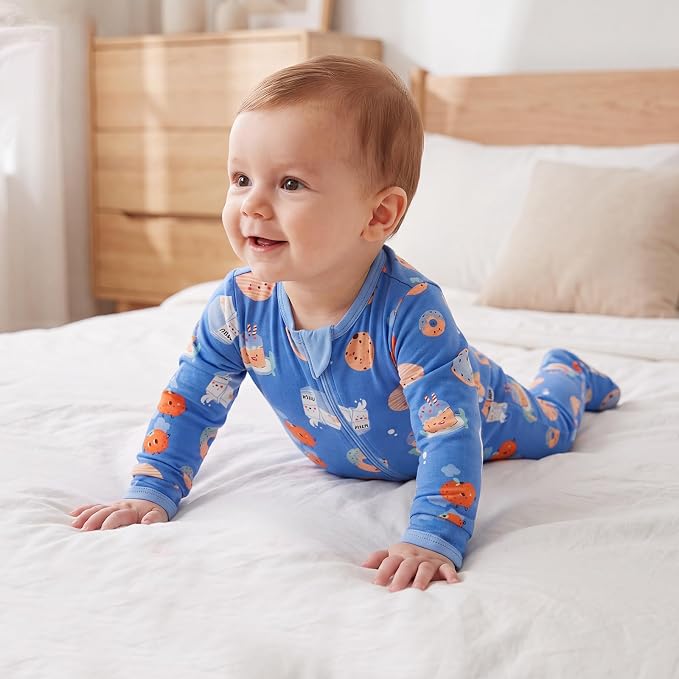 Bamboo Long Sleeve Romper-Blue Cookies