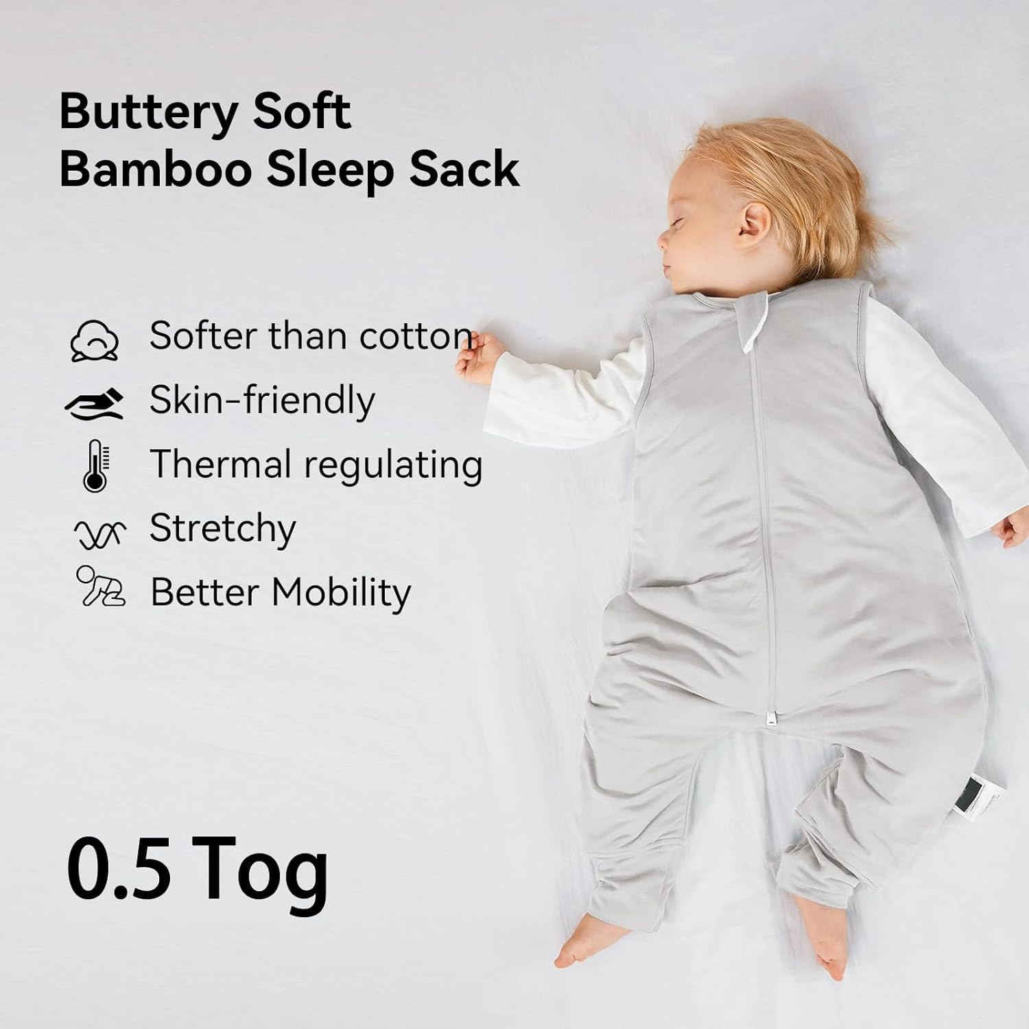 Close-up of high-density bamboo fabric on BubblePanda Storm 0.5 TOG sleep sack showing buttery-soft texture