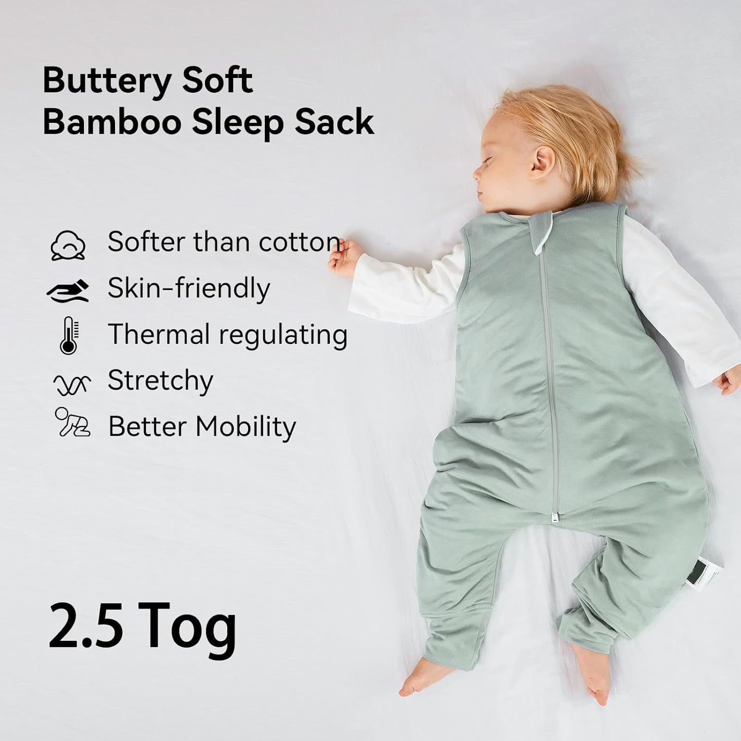 Soft and thick premium bamboo texture on BubblePanda Sage 2.5 TOG Walker Sleep Sack for cold weather
