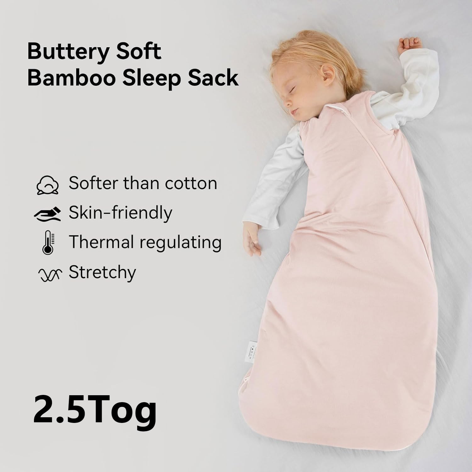 Close-up of premium thick bamboo fabric on BubblePanda Pink 2.5 TOG sleep sack for winter warmth and softness