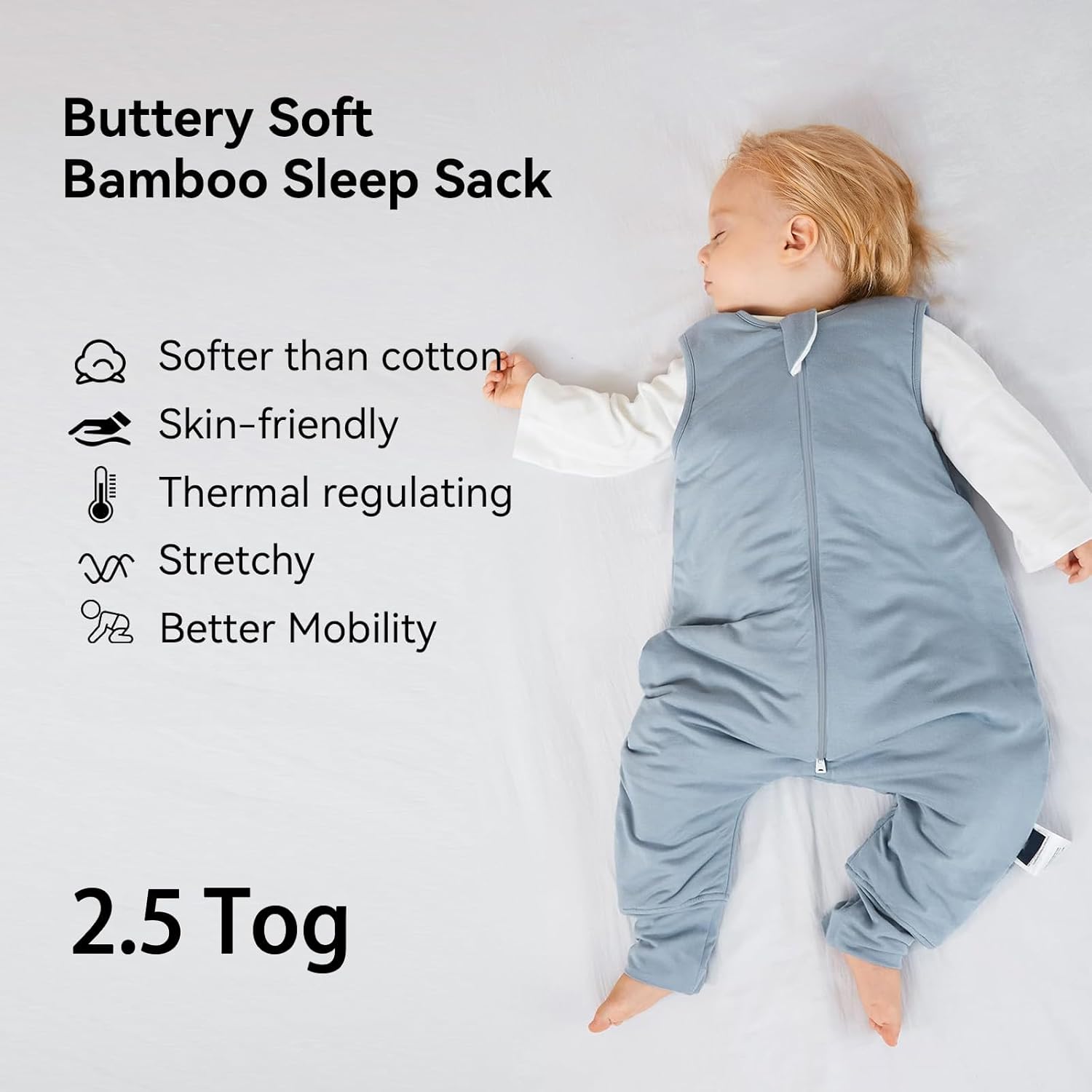 Soft and thick premium bamboo texture on BubblePanda Slate 2.5 TOG Walker Sleep Sack for cold weather