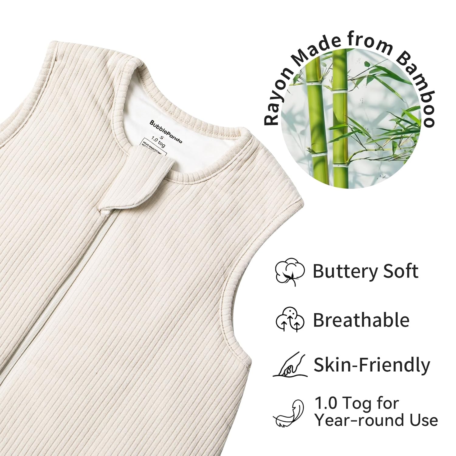 Buttery-soft high-density bamboo fabric texture on BubblePanda Oat 1.0 TOG Walker Sack