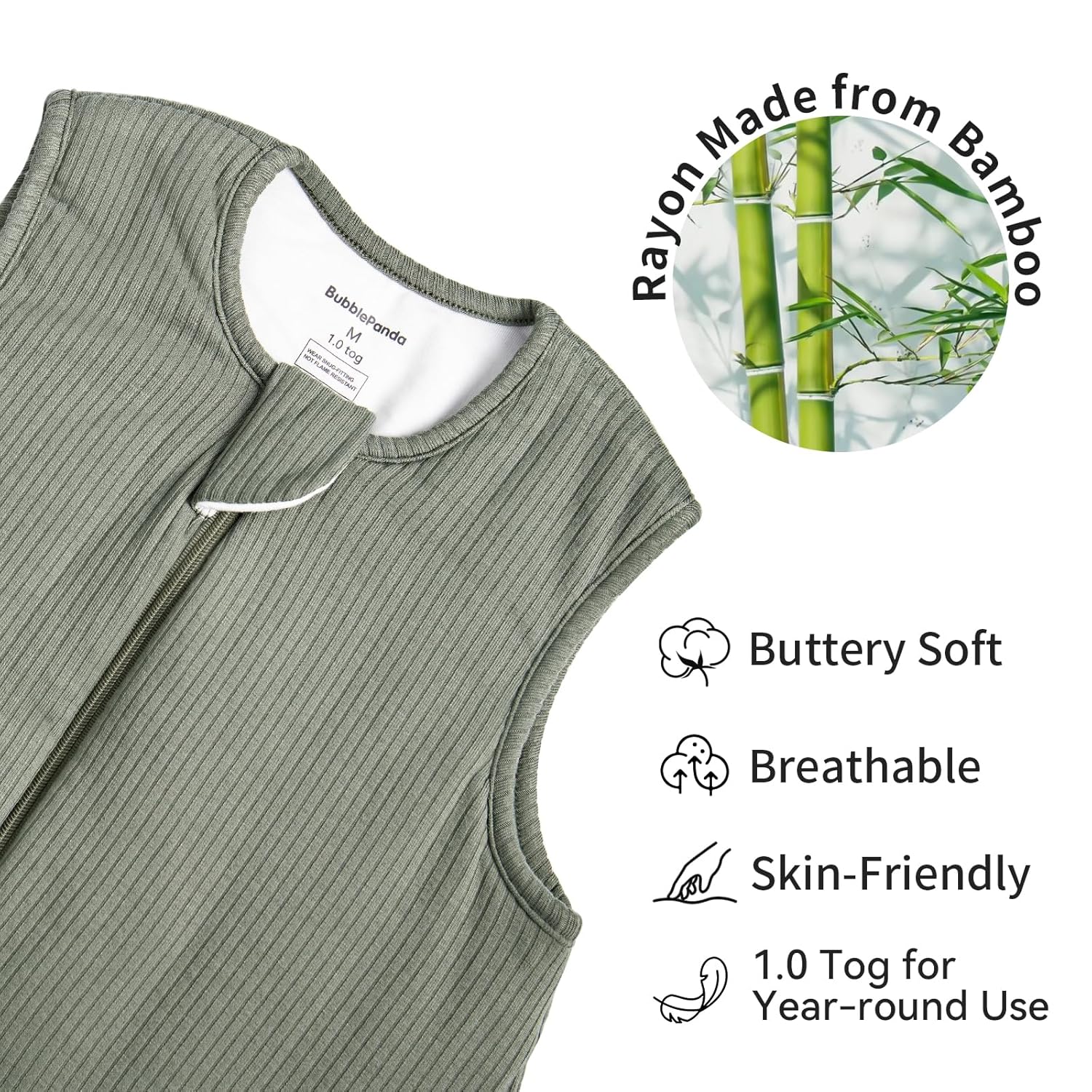 Buttery-soft high-density bamboo fabric texture on BubblePanda Olive Drab 1.0 TOG Walker Sack