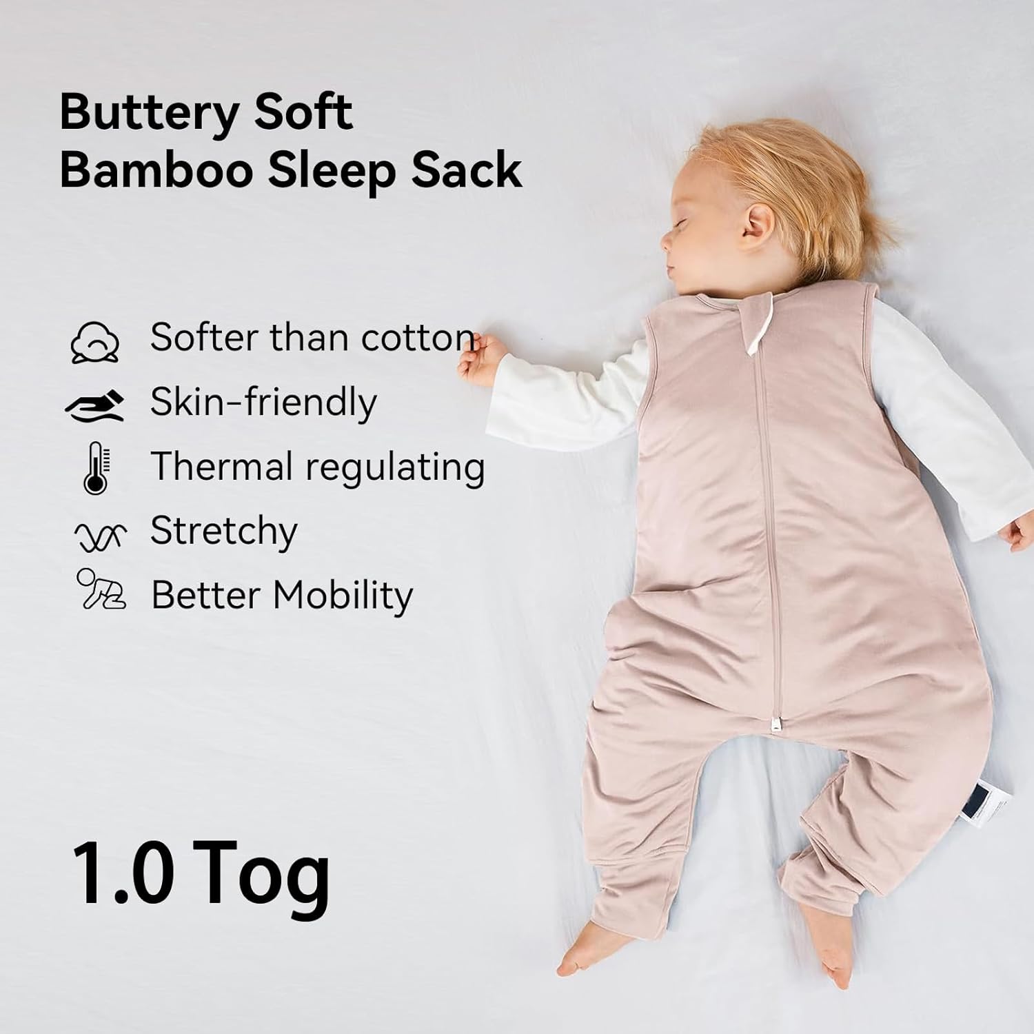 Buttery-soft high-density bamboo fabric texture on BubblePanda Pink 1.0 TOG Walker Sack