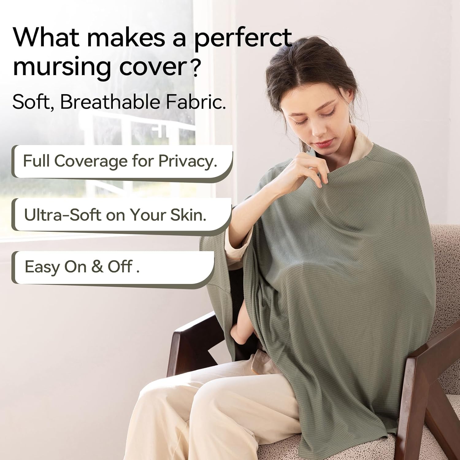 Housse d'allaitement et poncho en bambou multi-usage 360° (Vert olive)