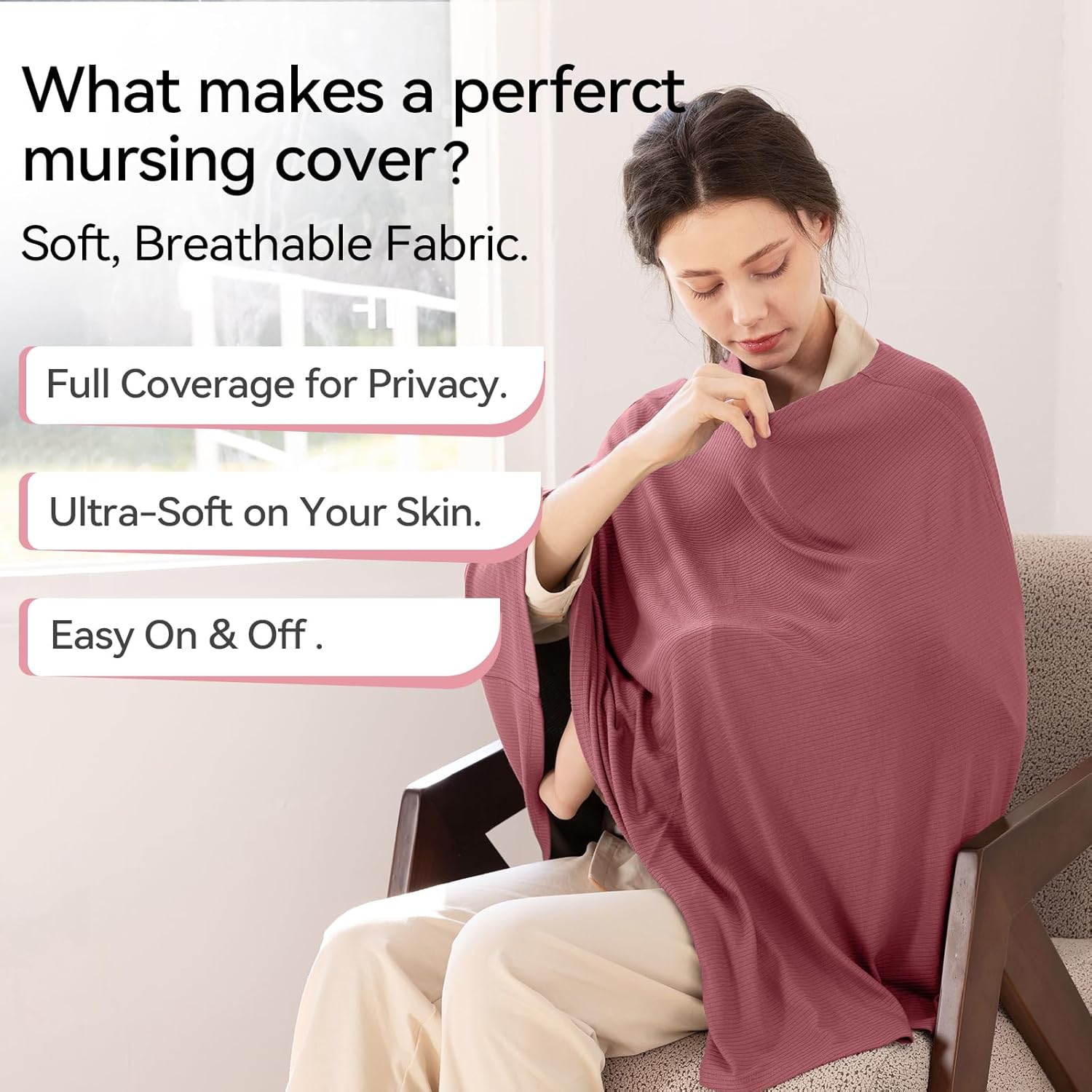 Poncho et housse d'allaitement multi-usage en bambou 360° (vieux rose)