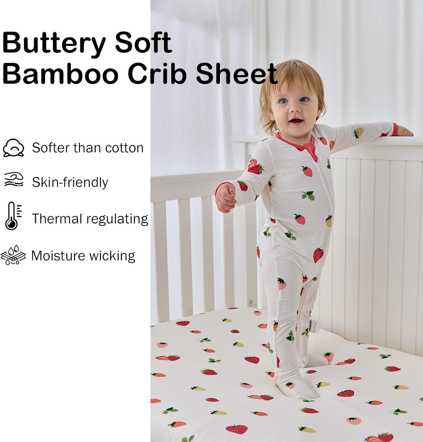 Drap-housse de berceau en bambou - (Fraise)