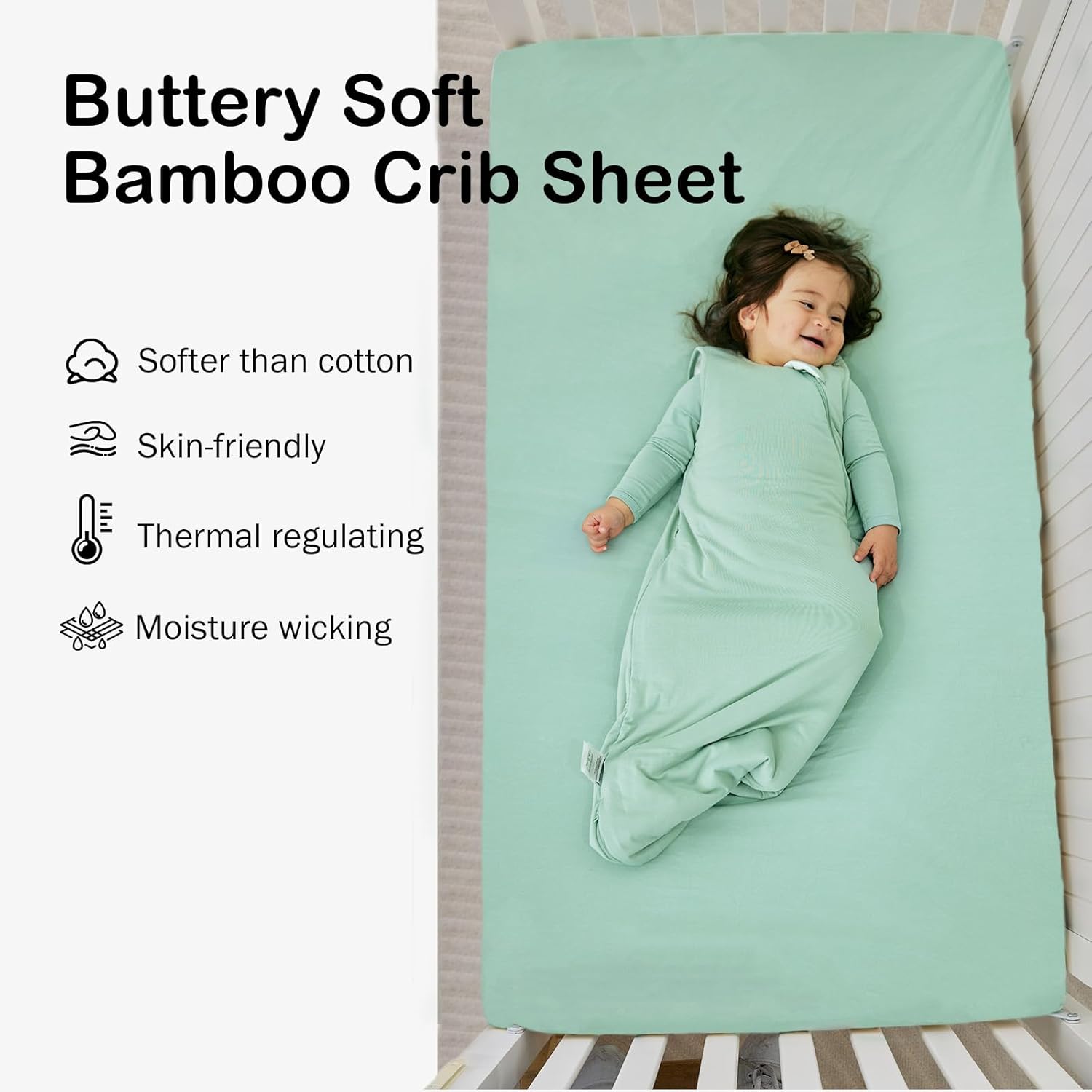 Drap-housse de berceau en bambou - (Vert sauge)