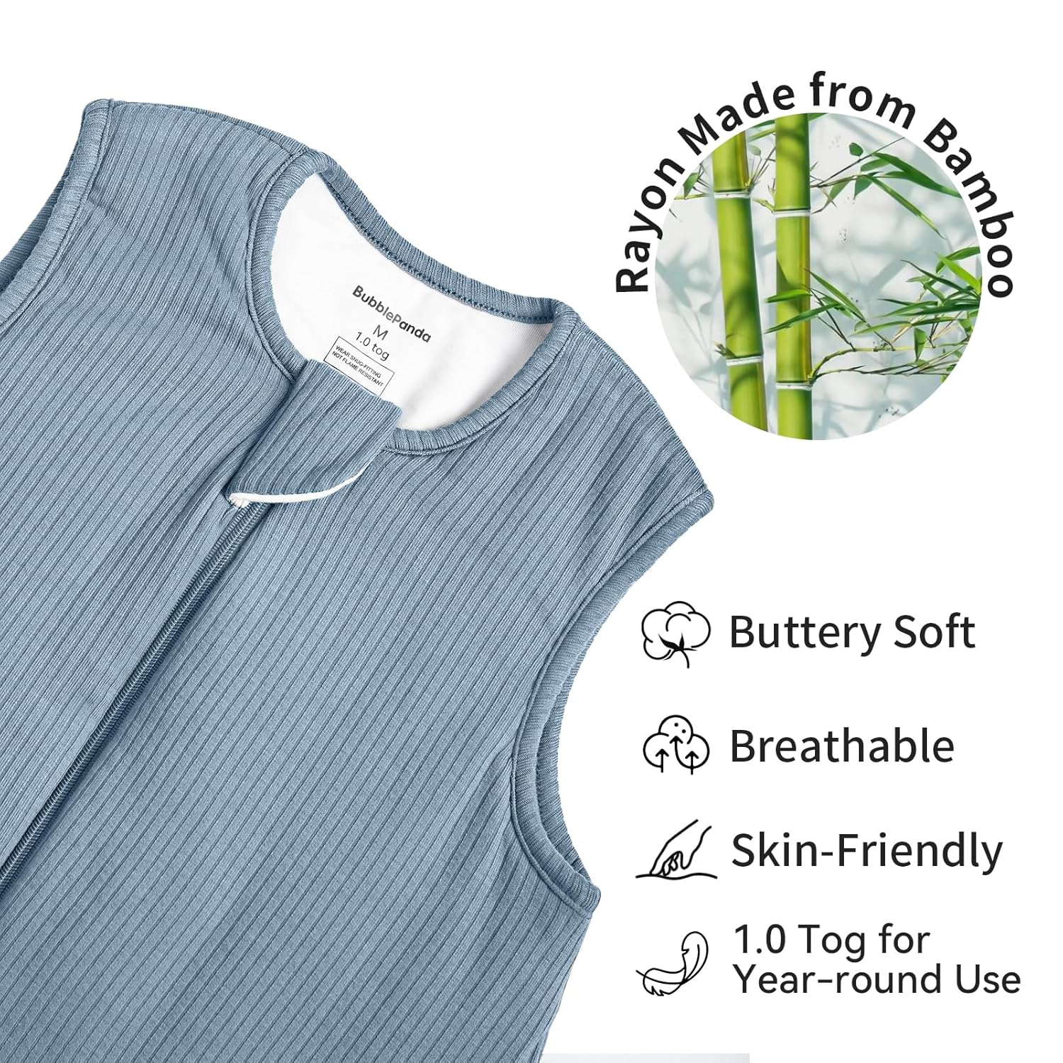Buttery-soft high-density bamboo fabric texture on BubblePanda Glacier 1.0 TOG Walker Sack