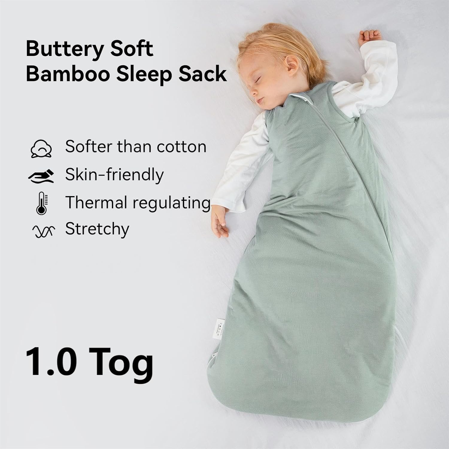 Close-up of high-density bamboo fabric on BubblePanda Sage 1.0 TOG sleep sack showing thick buttery-soft texture