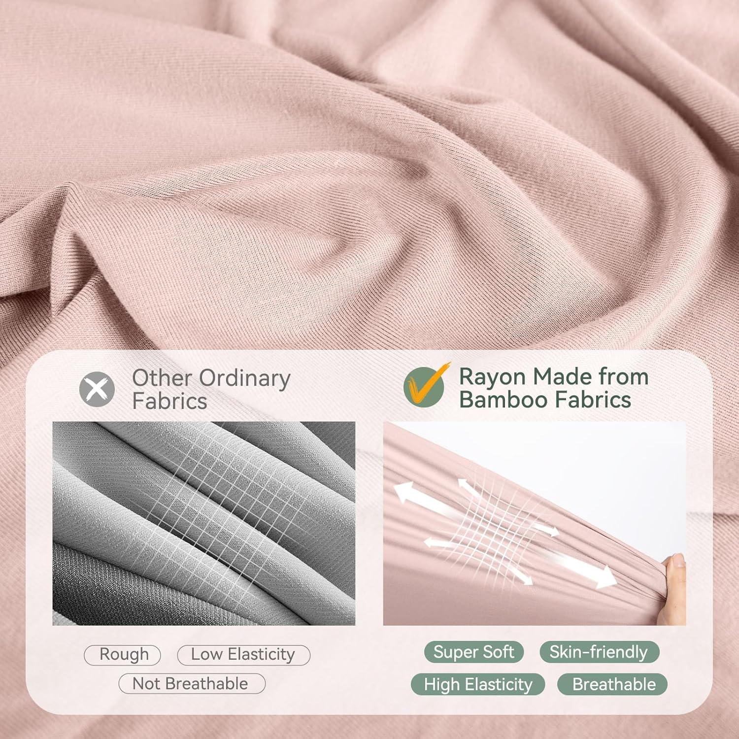 Ensemble couverture d'emmaillotage et bonnet en bambou - Rose poudré