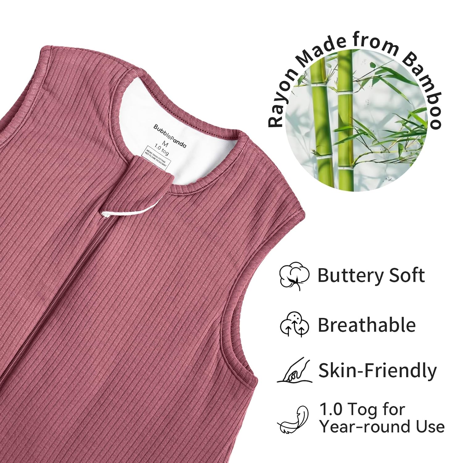 Buttery-soft high-density bamboo fabric texture on BubblePanda Dusty Rose 1.0 TOG Walker Sack