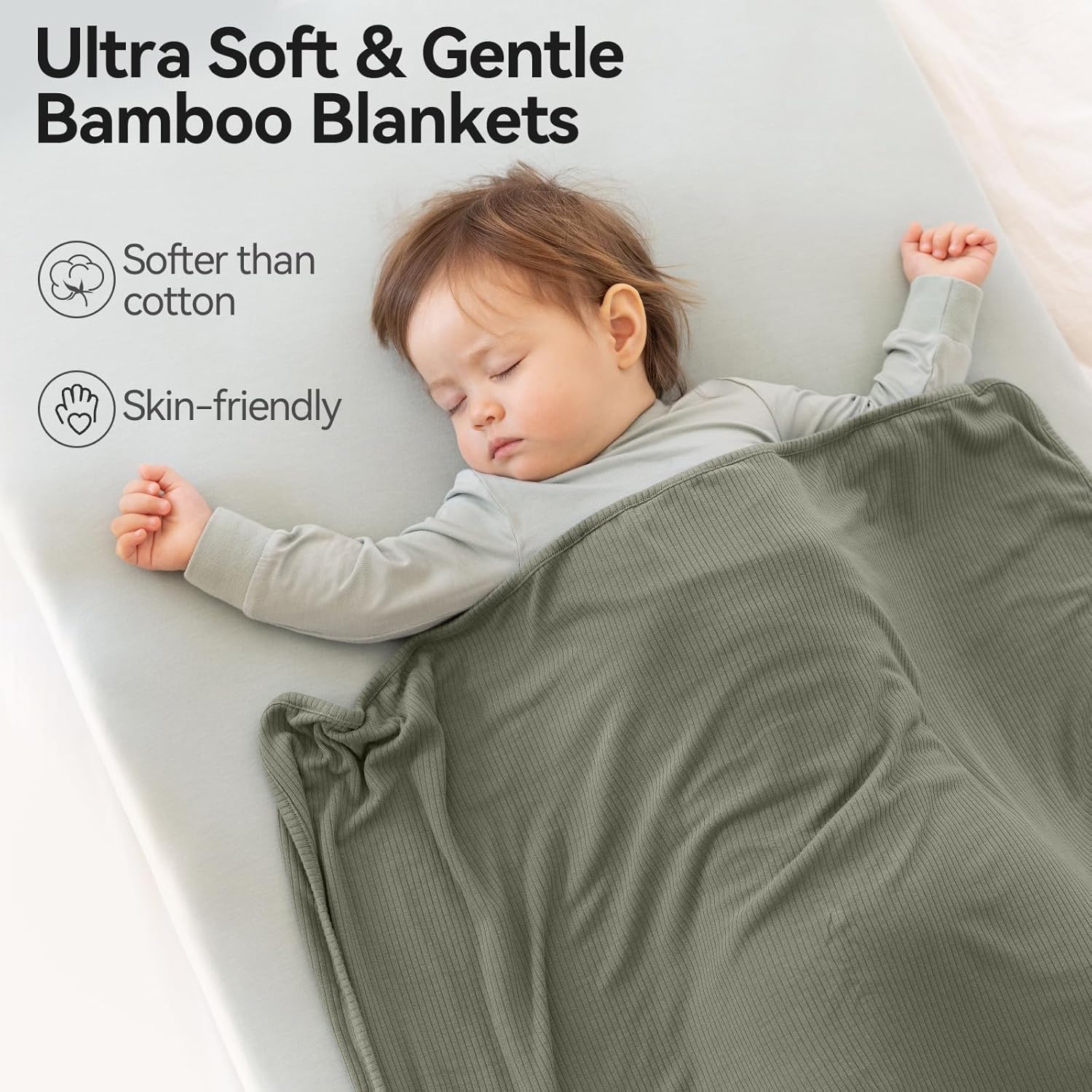 Couverture côtelée double épaisseur en bambou (vert olive)