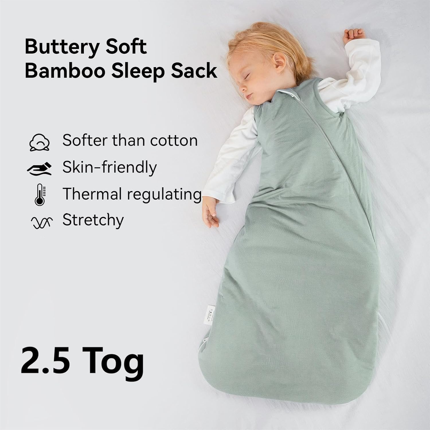 Close-up of premium thick bamboo fabric on BubblePanda Sage 2.5 TOG sleep sack for winter warmth and softness