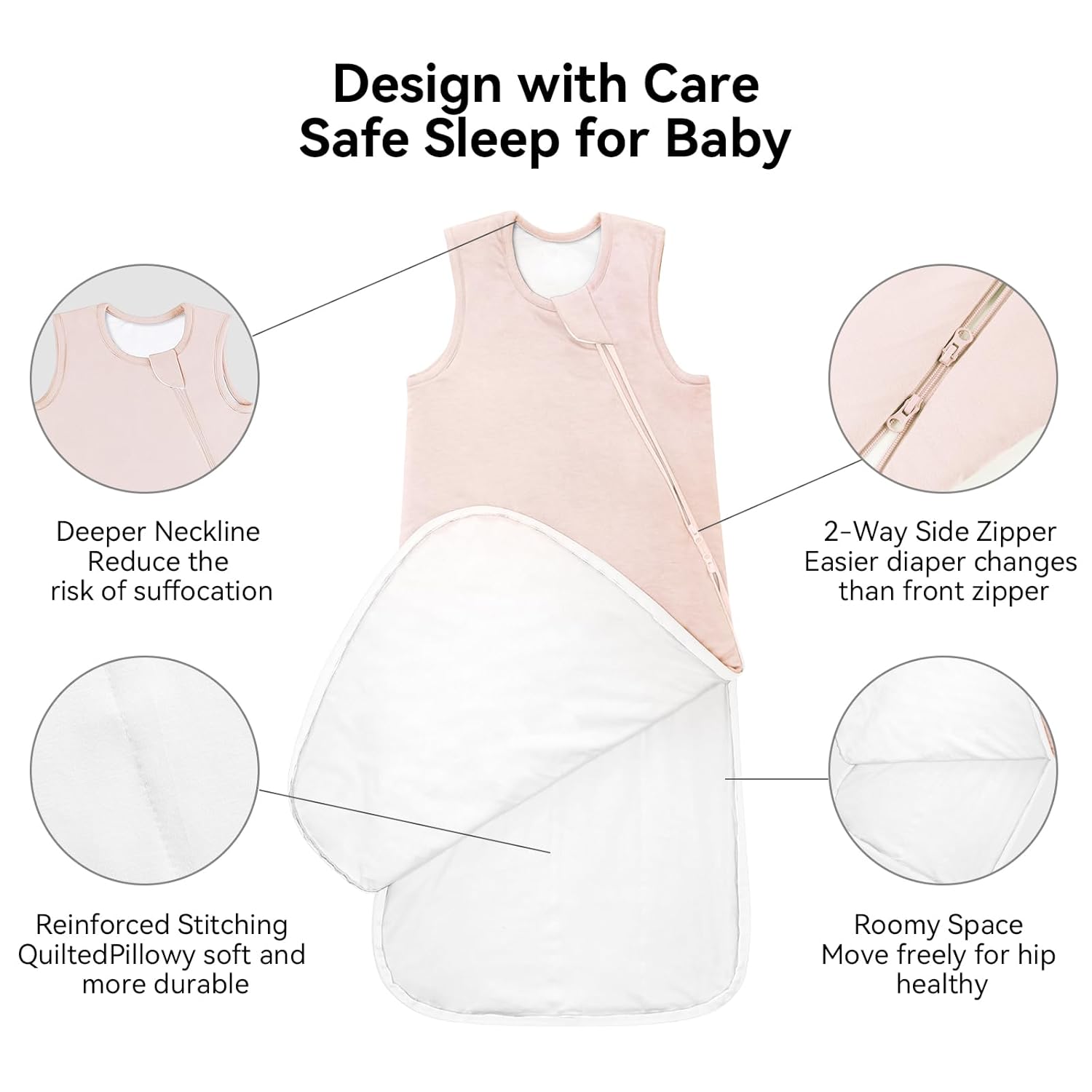 Thermal-regulating and breathable bamboo viscose material in BubblePanda Pink 2.5 TOG winter sleep sack