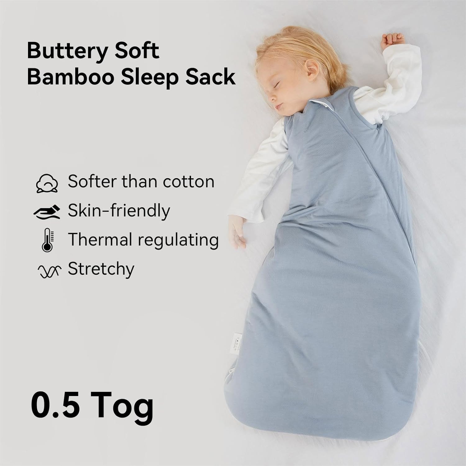 Micro-view of high-density bamboo fabric on BubblePanda Slate 0.5 TOG sleep sack showing thick buttery-soft texture