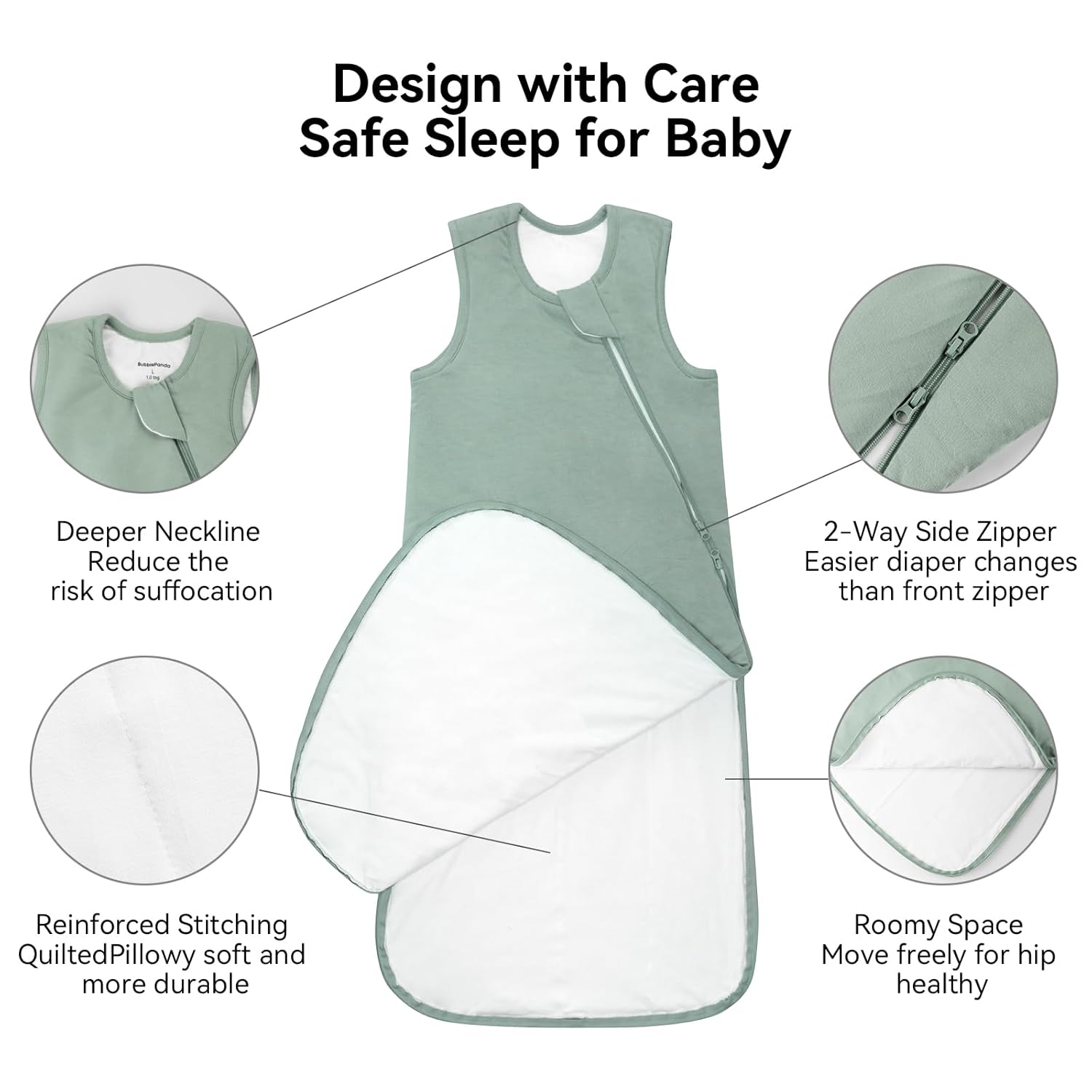 Breathable and thermal-regulating bamboo viscose material of BubblePanda Sage 1.0 TOG year-round sleep sack