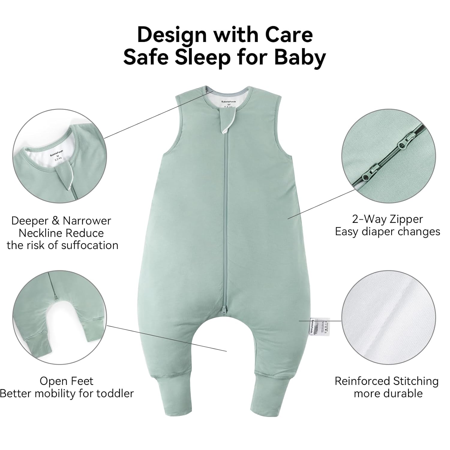 Breathable and moisture-wicking bamboo fibers of BubblePanda Sage 0.5 TOG summer sleep sack