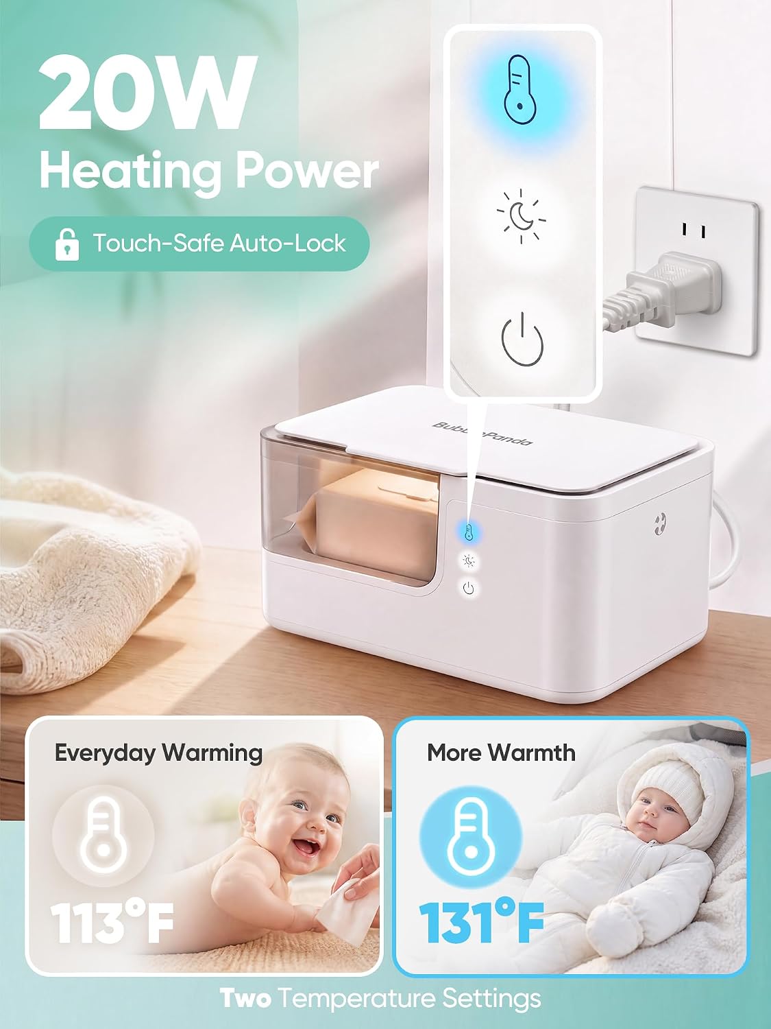 Baby Wipe Warmer – 3D Surround Heating & Night Light