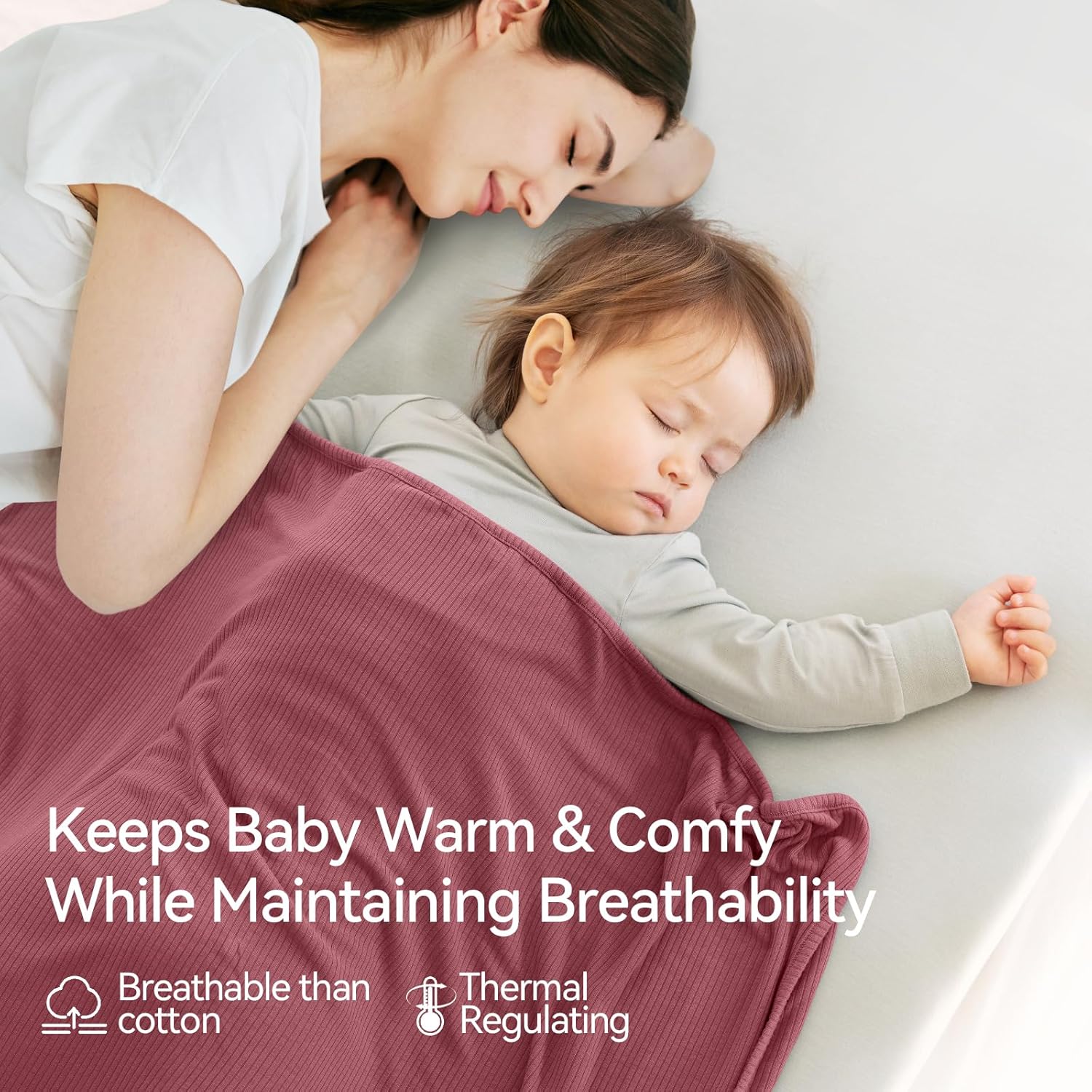 Double-Layer Ribbed Bamboo Blanket (Dusty Rose)