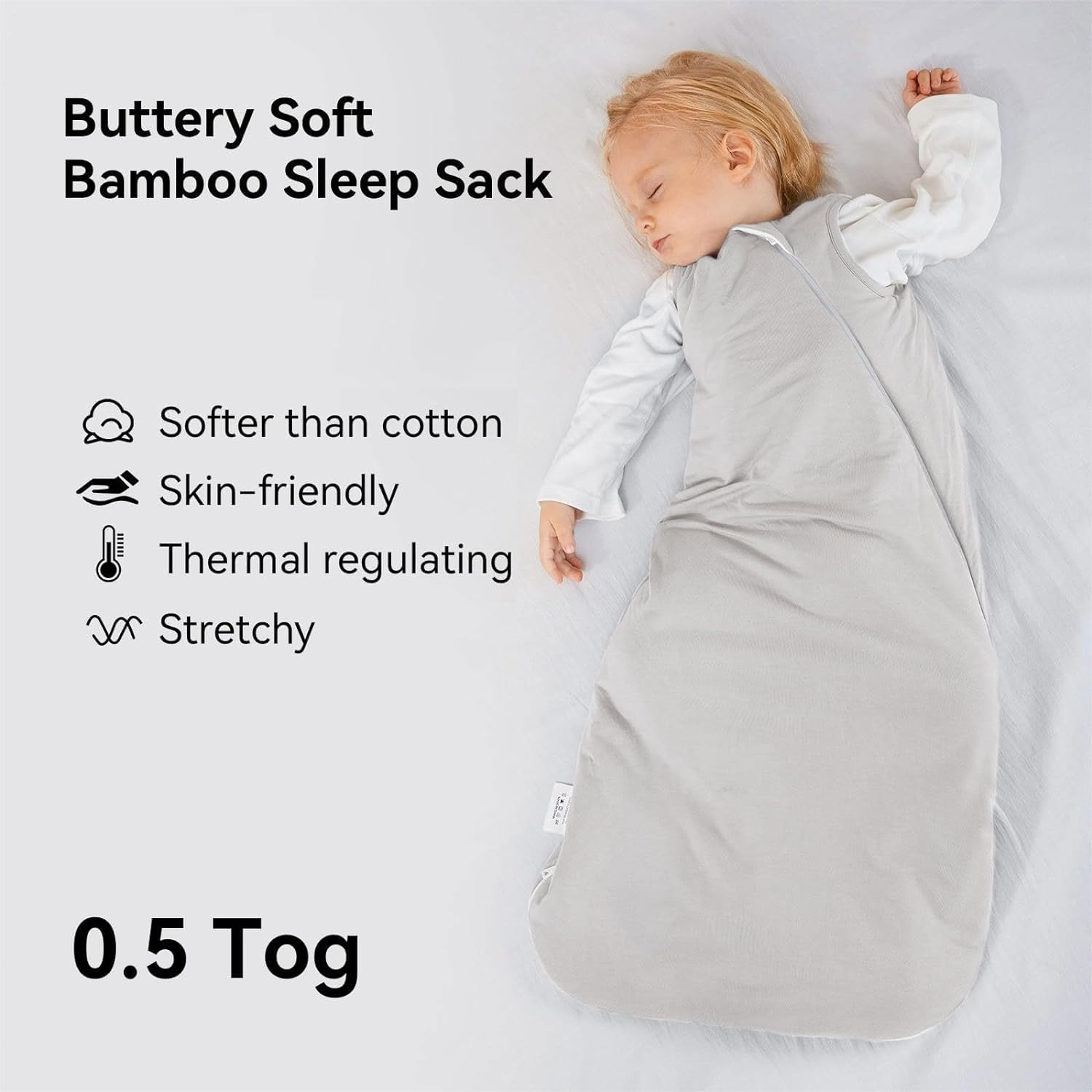 Micro-view of high-density bamboo fabric on BubblePanda Storm 0.5 TOG sleep sack showing thick buttery-soft texture