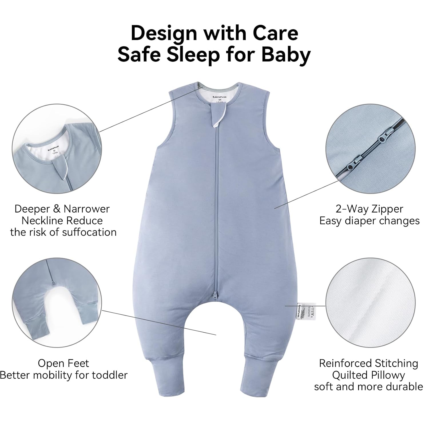 Temperature-regulating bamboo fabric for year-round comfort in BubblePanda Slate 1.0 TOG Walker Sack