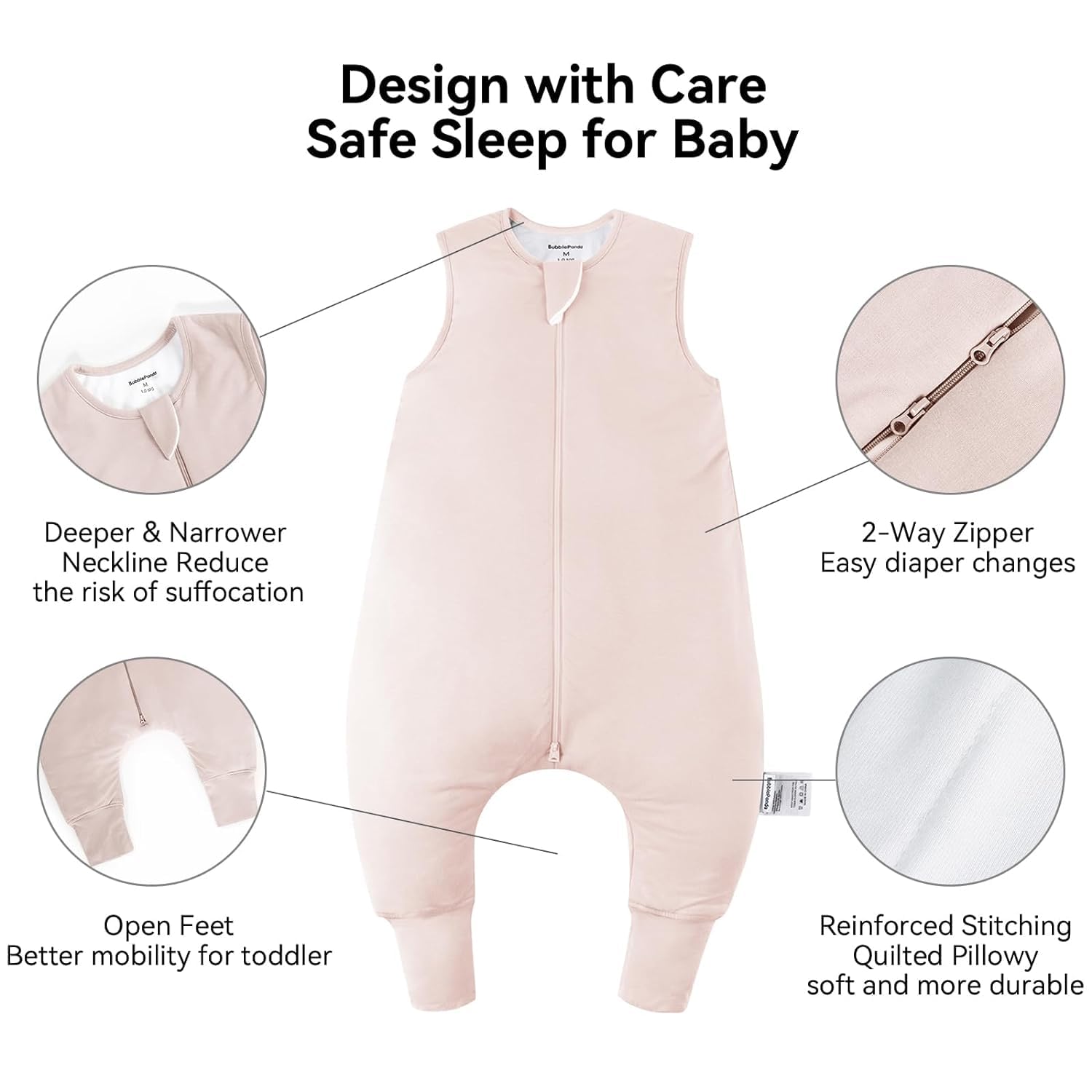 Insulated yet breathable high-quality bamboo fabric for winter comfort in BubblePanda Pink 2.5 TOG Walker Sack