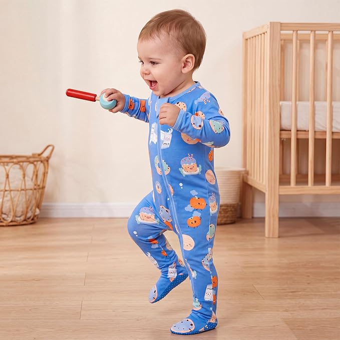 Bamboo Long Sleeve Romper-Blue Cookies