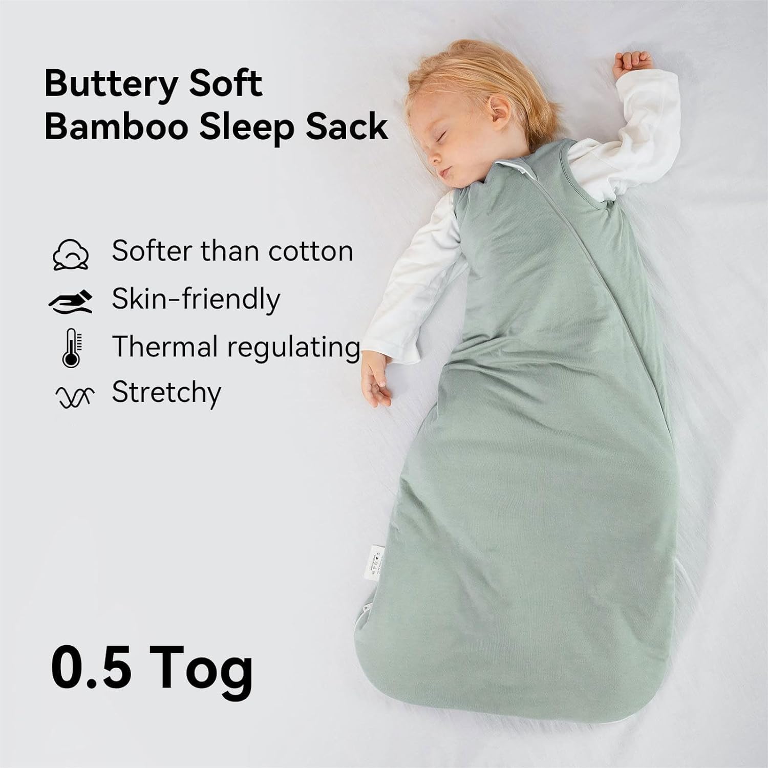 Micro-view of high-density bamboo fabric on BubblePanda Sage 0.5 TOG sleep sack showing thick buttery-soft texture