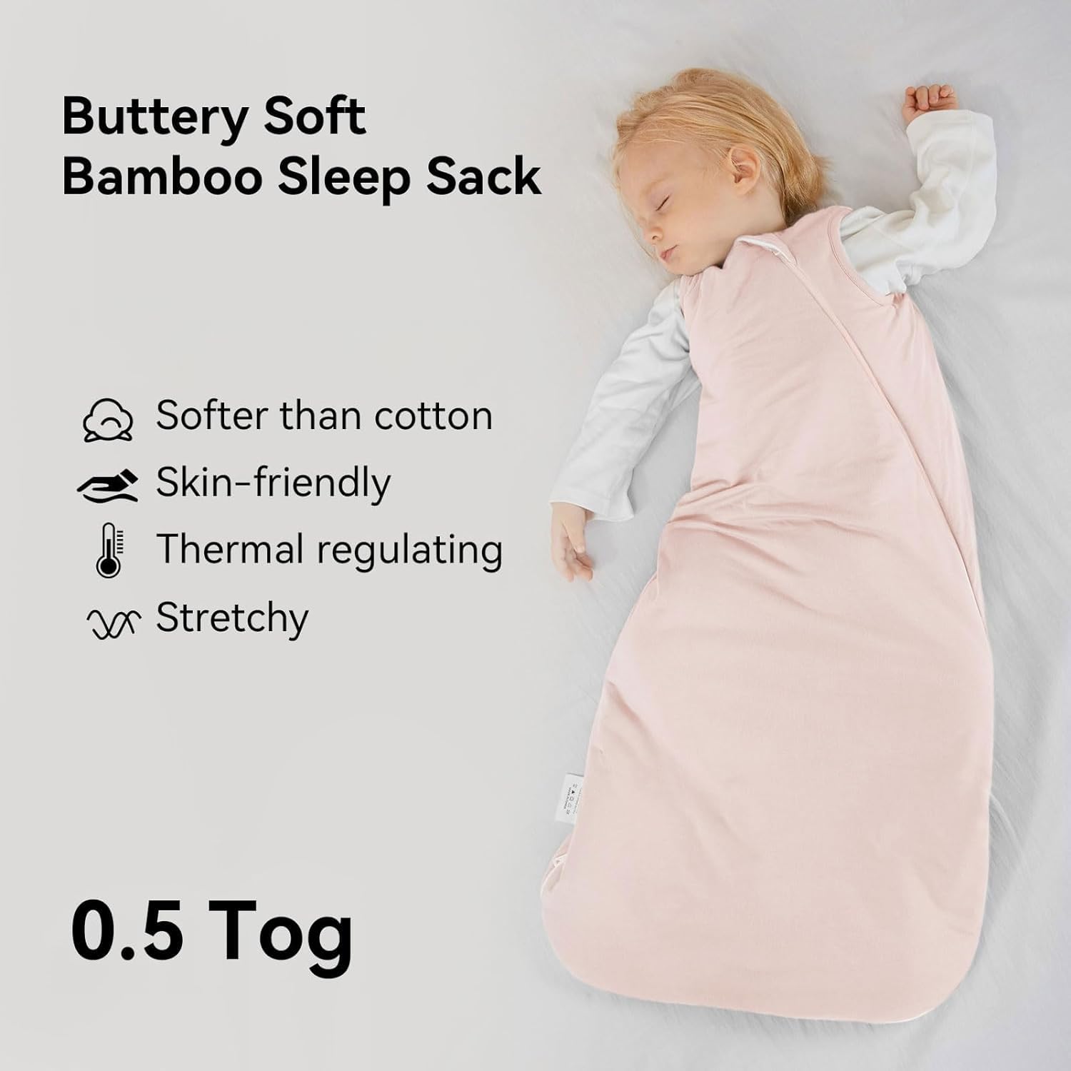 Micro-view of high-density bamboo fabric on BubblePanda Blush 0.5 TOG sleep sack showing thick buttery-soft texture