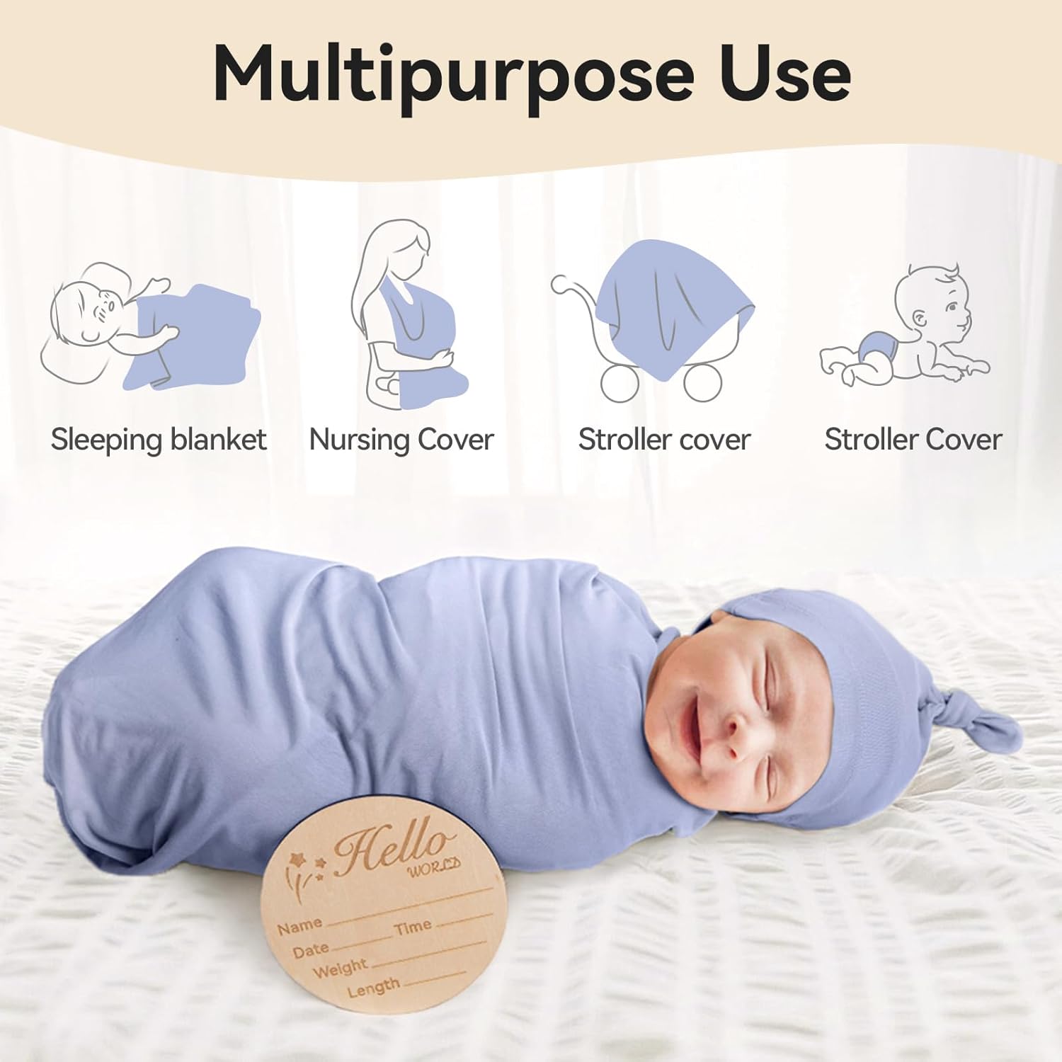 Bamboo Swaddle Blanket & Beanie Set - Slate