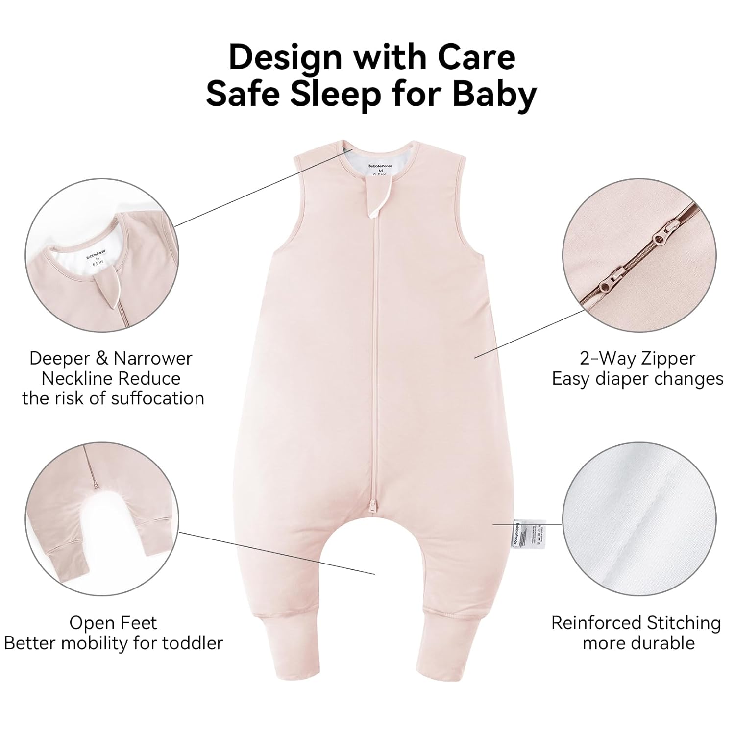 Breathable and moisture-wicking bamboo fibers of BubblePanda Blush 0.5 TOG summer sleep sack