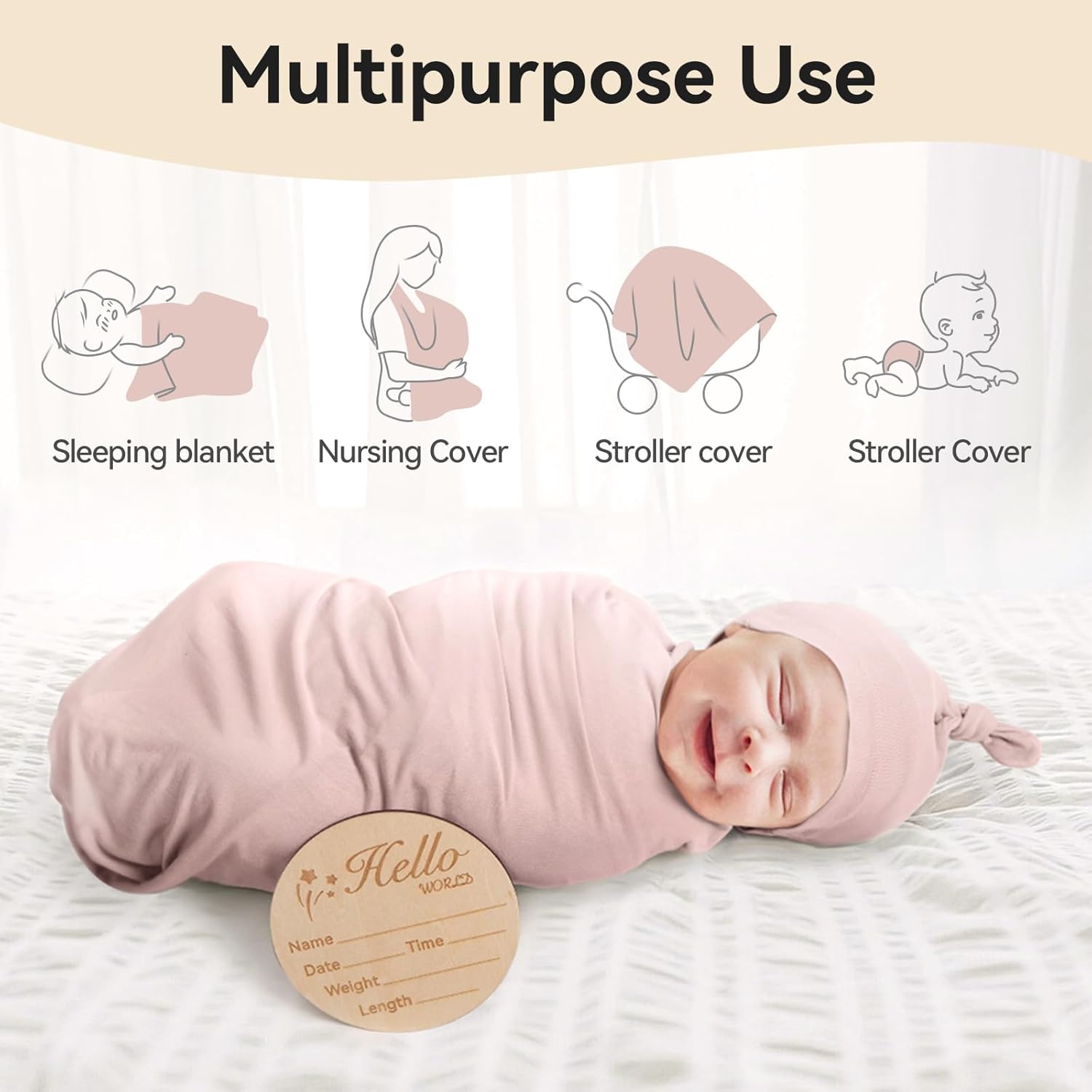 Bamboo Swaddle Blanket & Beanie Set - Blush