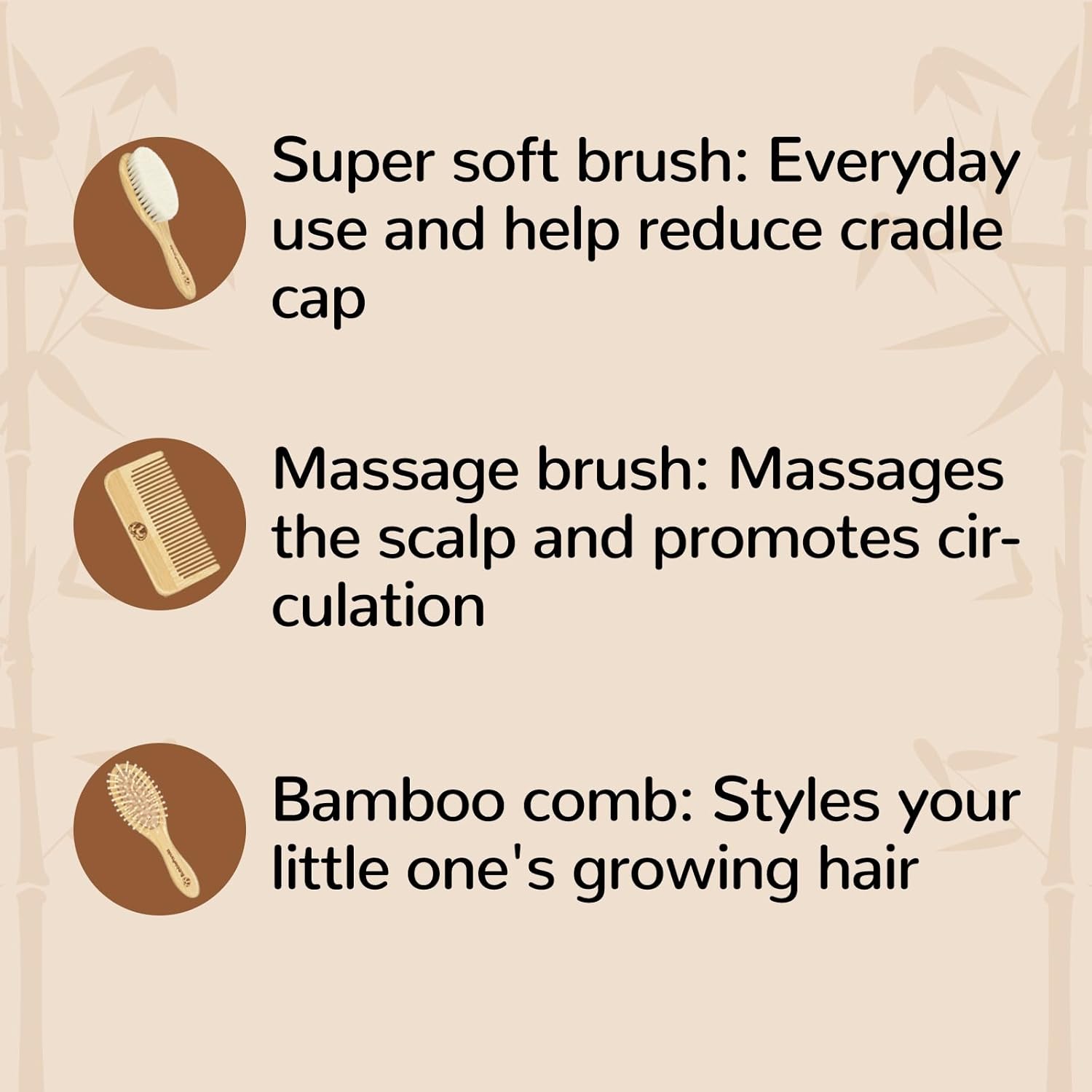 Ensemble 3-en-1 brosse et peigne bébé en bambou naturel