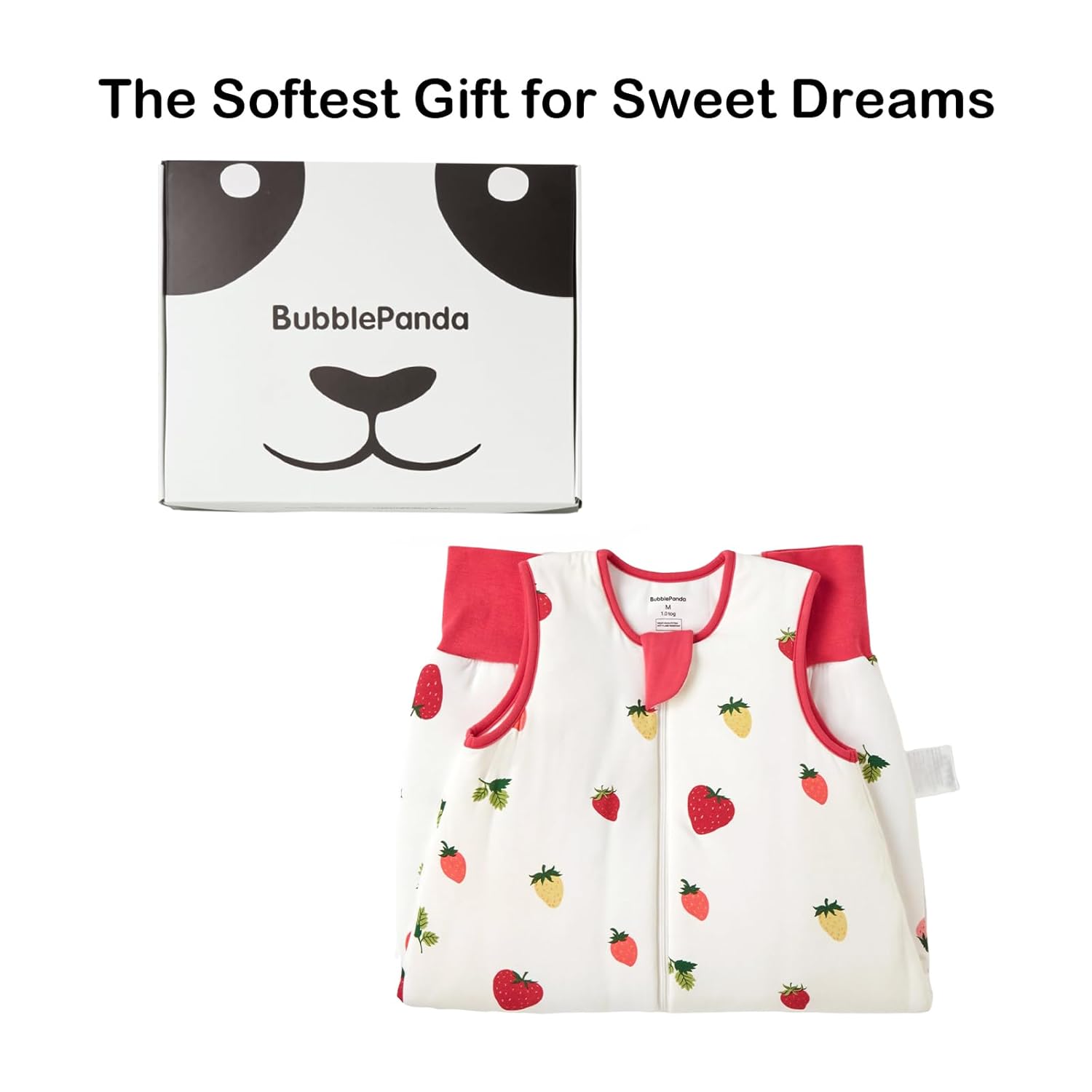 Toddler standing and playing safely in BubblePanda Strawberry 1.0 TOG high-density bamboo walker sleep sack