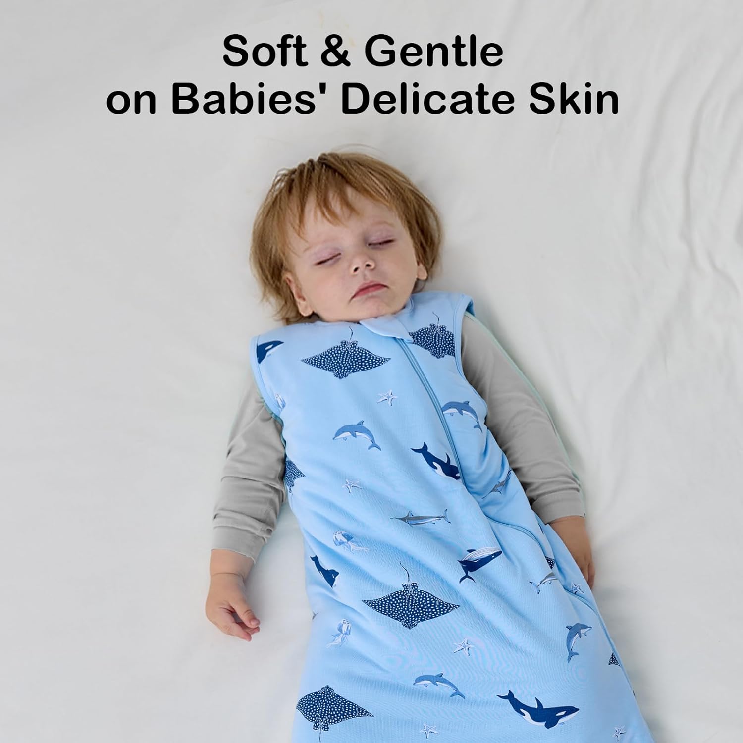 Roomy bell-bottom design on BubblePanda Shark 1.0 TOG Sleep Sack for healthy hip development and leg movement