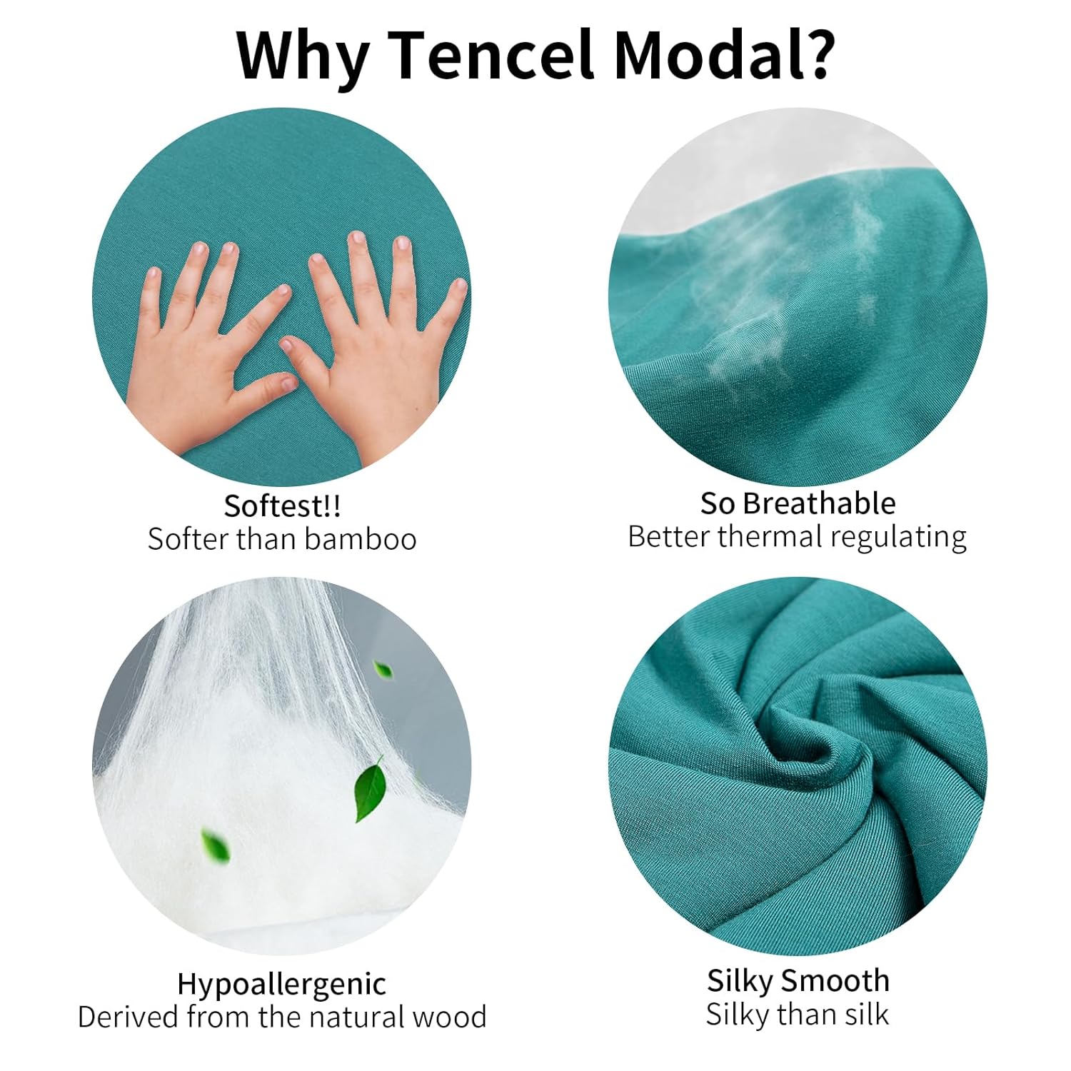 Benefits of Tencel Modal fabric in BubblePanda Emerald Silky Modal Walker Sleep Sack : 3x more breathable, naturally hypoallergenic, and silky smooth than silk