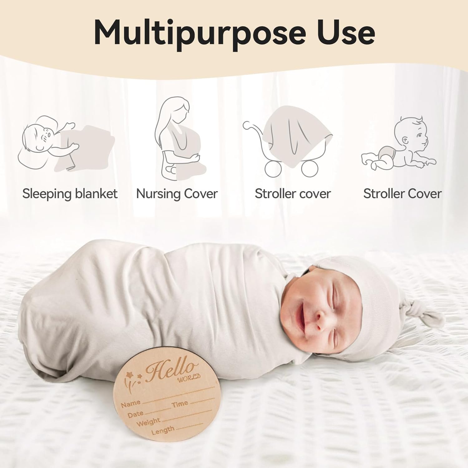 Bamboo Swaddle Blanket & Beanie Set - Oat
