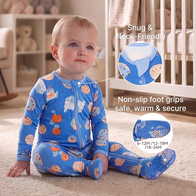 Bamboo Long Sleeve Romper-Blue Cookies