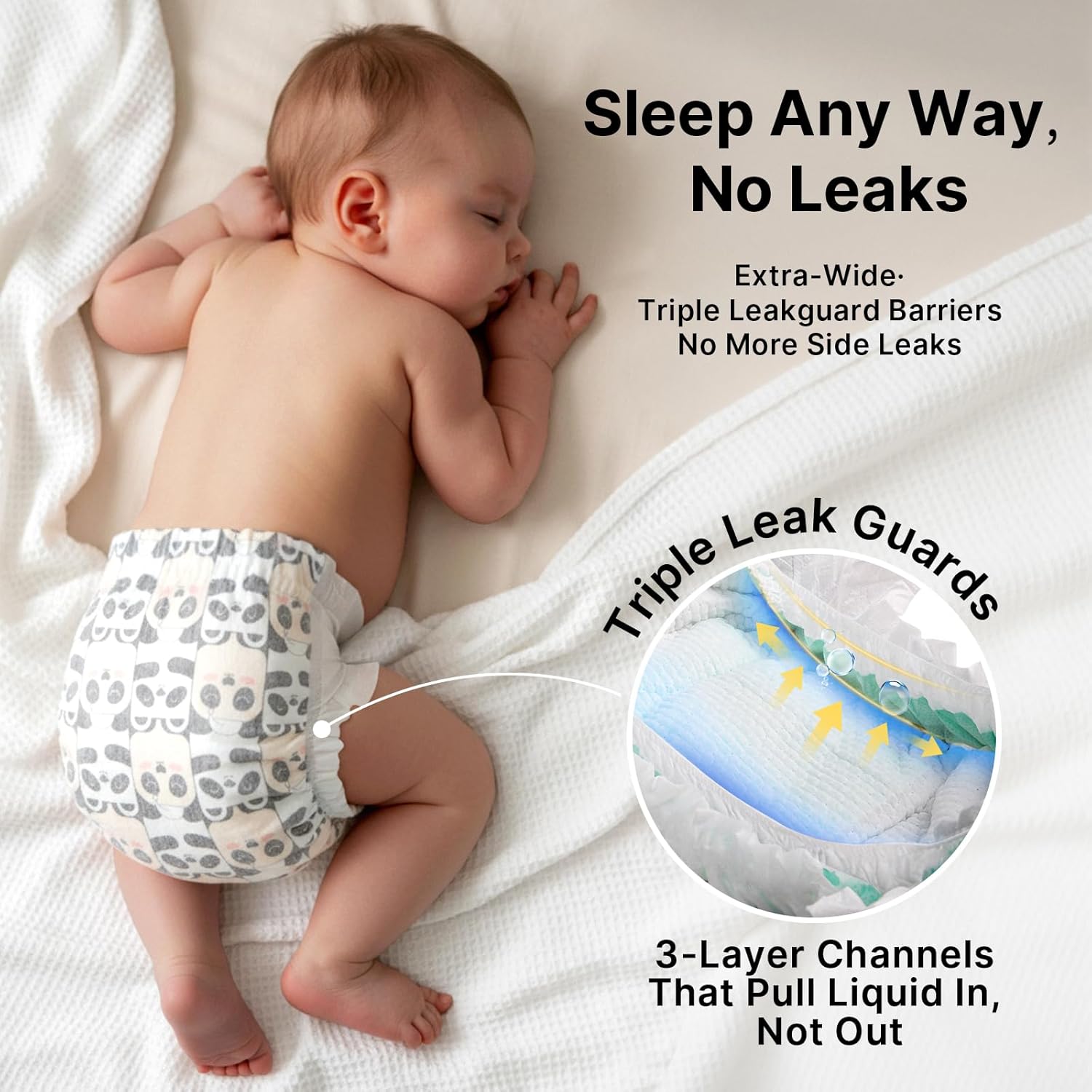 Overnight Diapers, Baby Diapers Nighttime Protection with Dual Absorbent Core, Wider Absorbent Zone, Leak Proof & Soft Surface, Disposable(Size 2, Count 80)