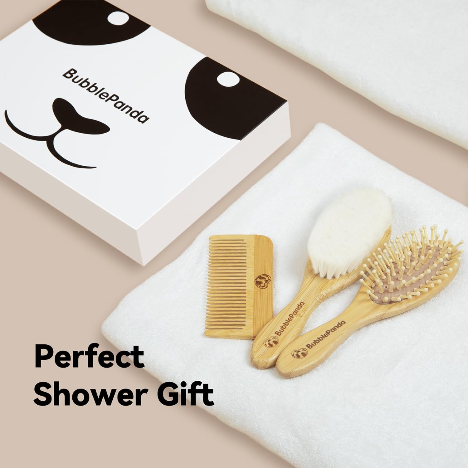 Ensemble 3-en-1 brosse et peigne bébé en bambou naturel