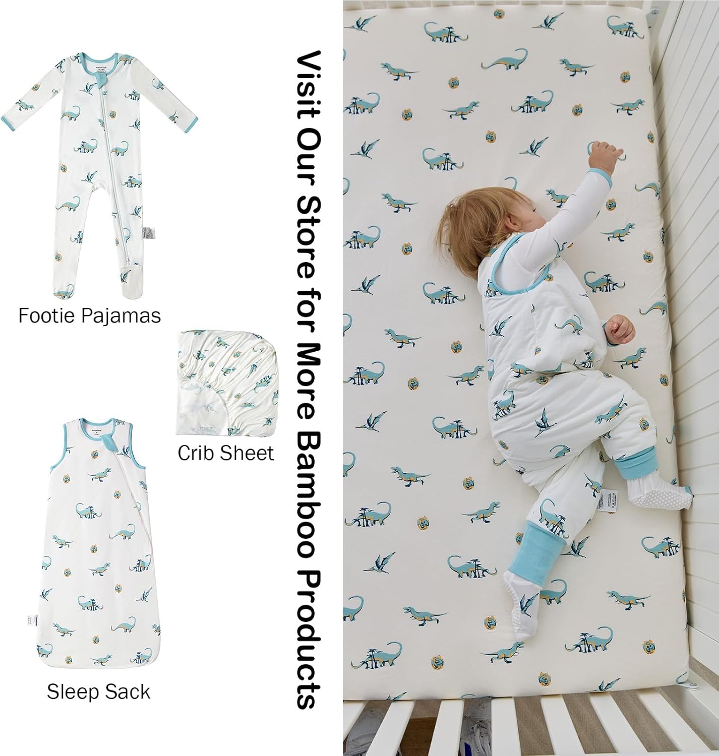 Drap-housse de berceau en bambou – (Dinosaure)