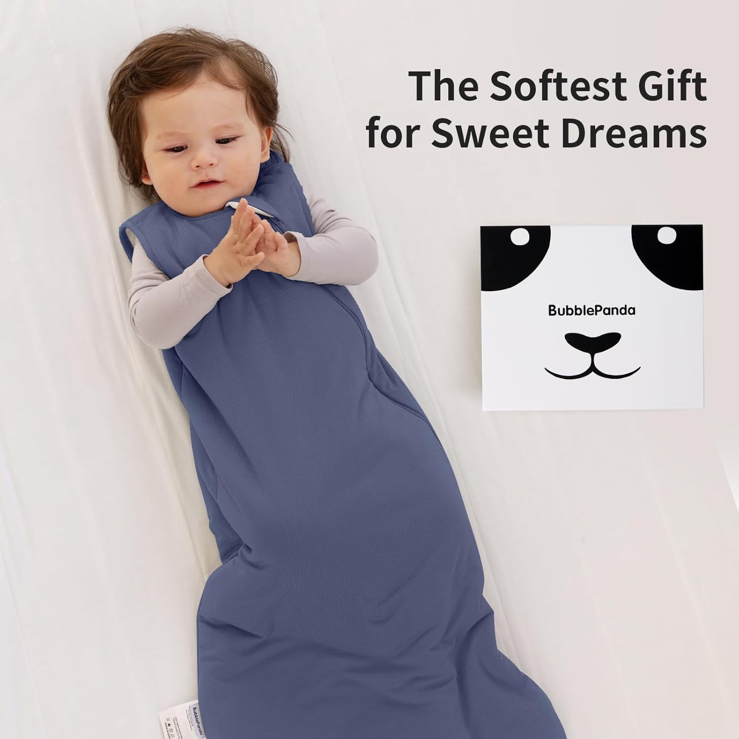 BubblePanda Navy Modal Sleep Sack with signature panda gift packaging - the ultimate baby shower gift for new parents